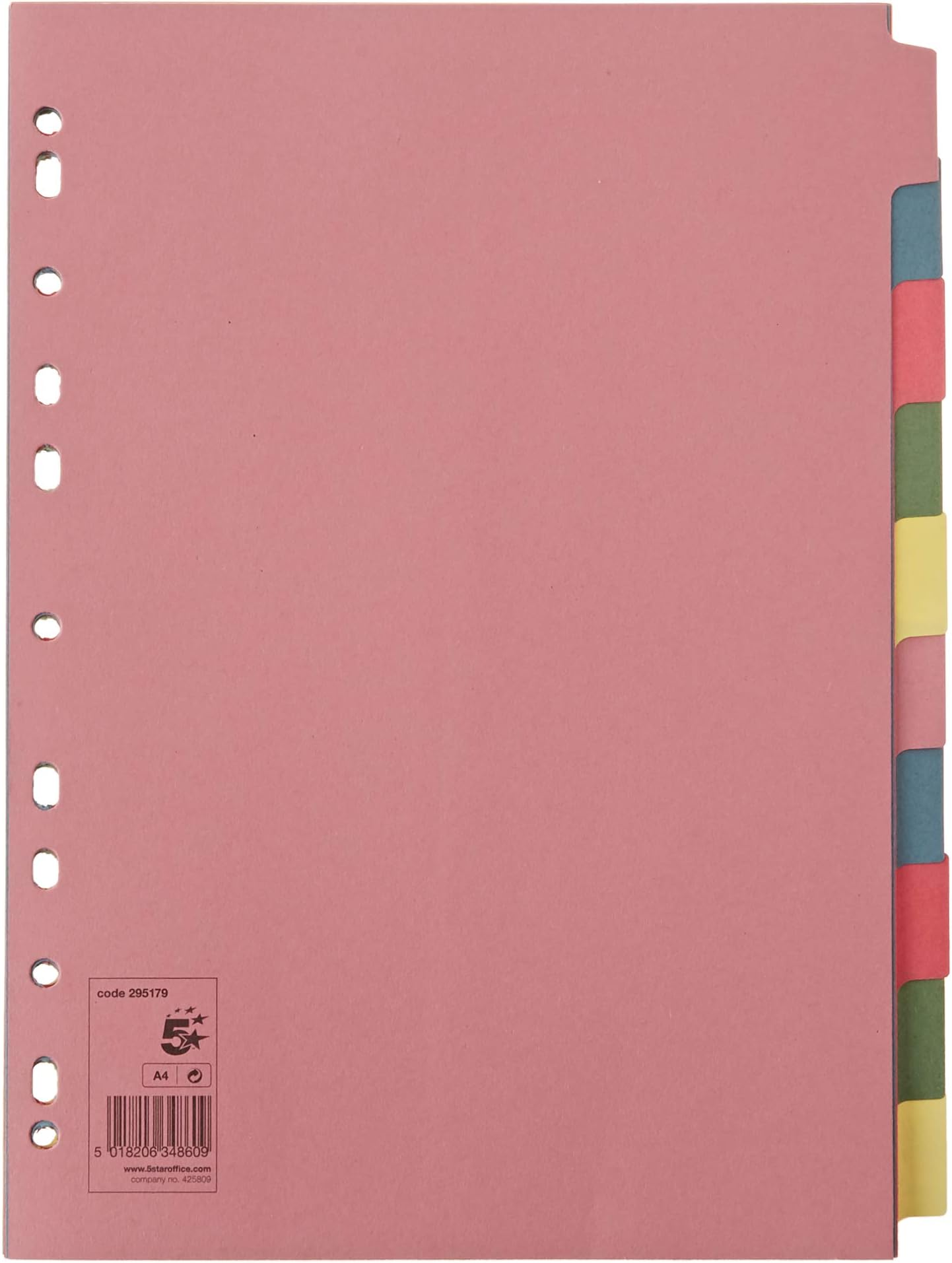 5 Star Subject Dividers Multipunched Manilla Board 10-Part A4 Assorted [Pack of 25]