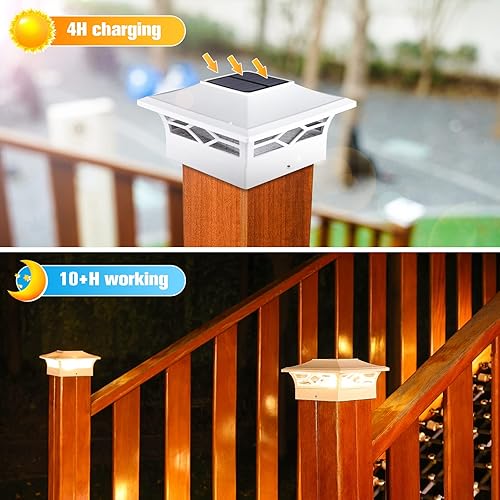 Miniatura 3 de VOLISUN Luces solares para poste de tapa 2 unidades de luz de poste para exteriores para cubierta de valla de vinilo blanconegro 4x4 - muelle 4x46x6