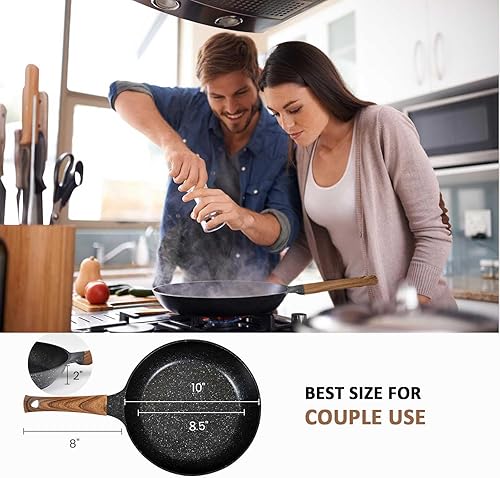 Miniatura 6 de DIIG Sartén antiadherente con tapa, 10 pulgadas, sin PFOA, revestimiento de granito sin PFOA, sartenes pequeñas para el desayuno, juego de
