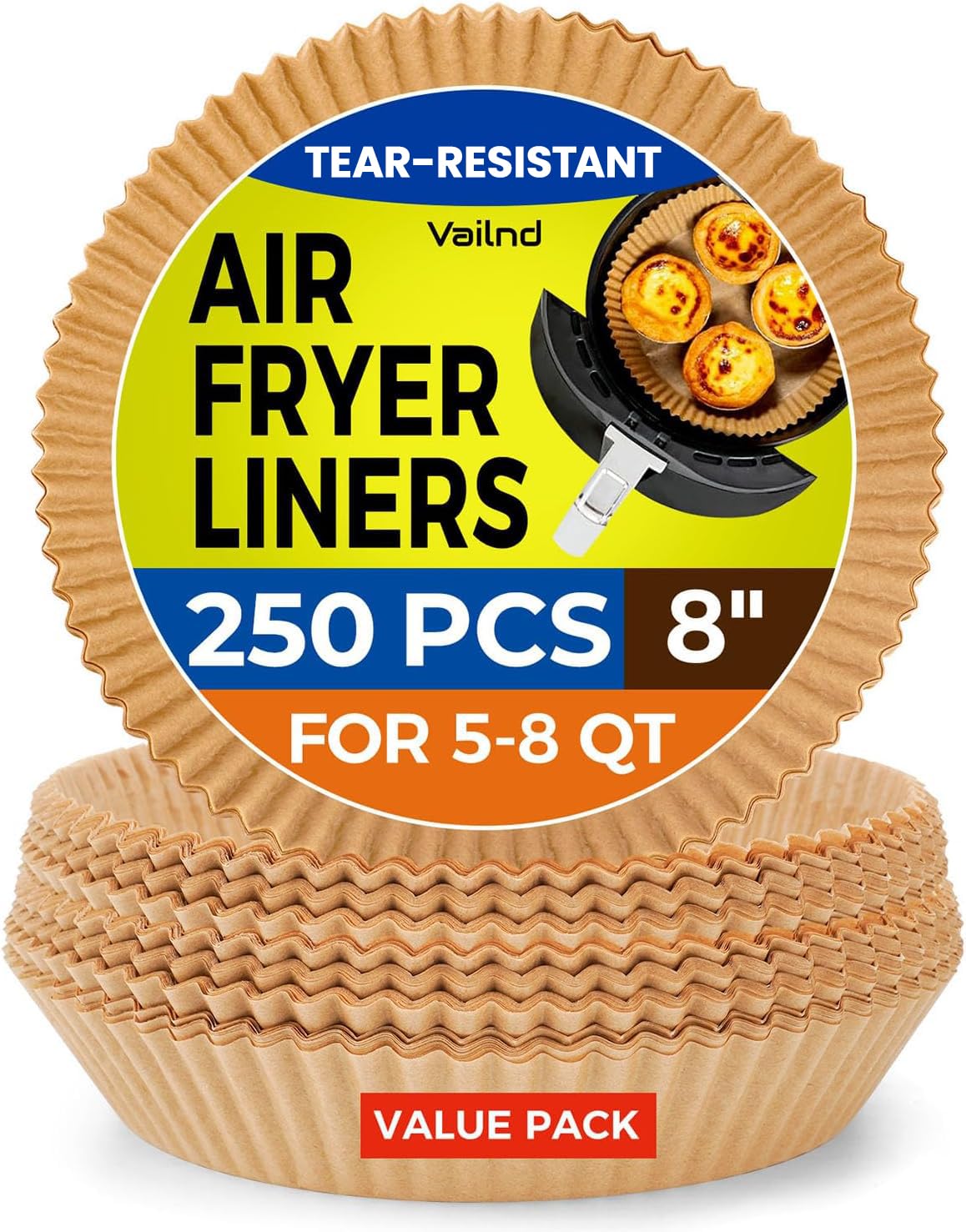250 Pcs 8" Round Air Fryer Liners Disposable for 5-8QT