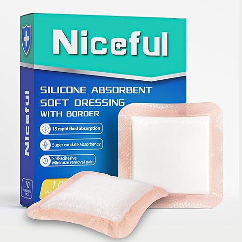 Apósito de Silicona Súper Absorbente para Heridas-4"× 4" Vendajes Autoadhesivos para el Cuidado de Heridas, Elegible para FSA HSA, Almohadillas