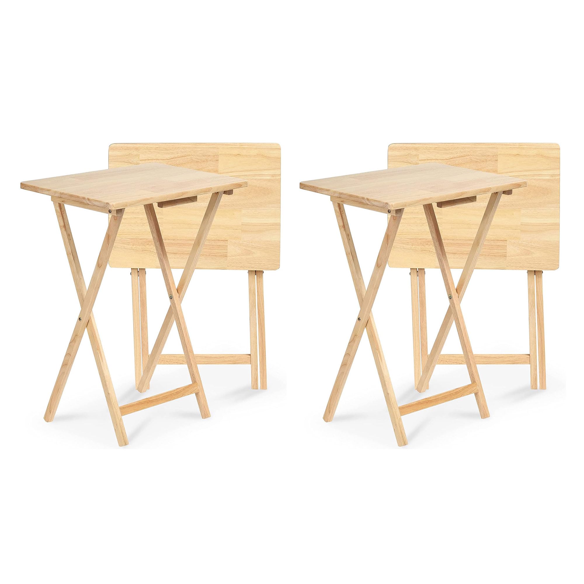 PJ Wood Folding TV Tray Table - Wooden TV Tray - 4-Piece Set