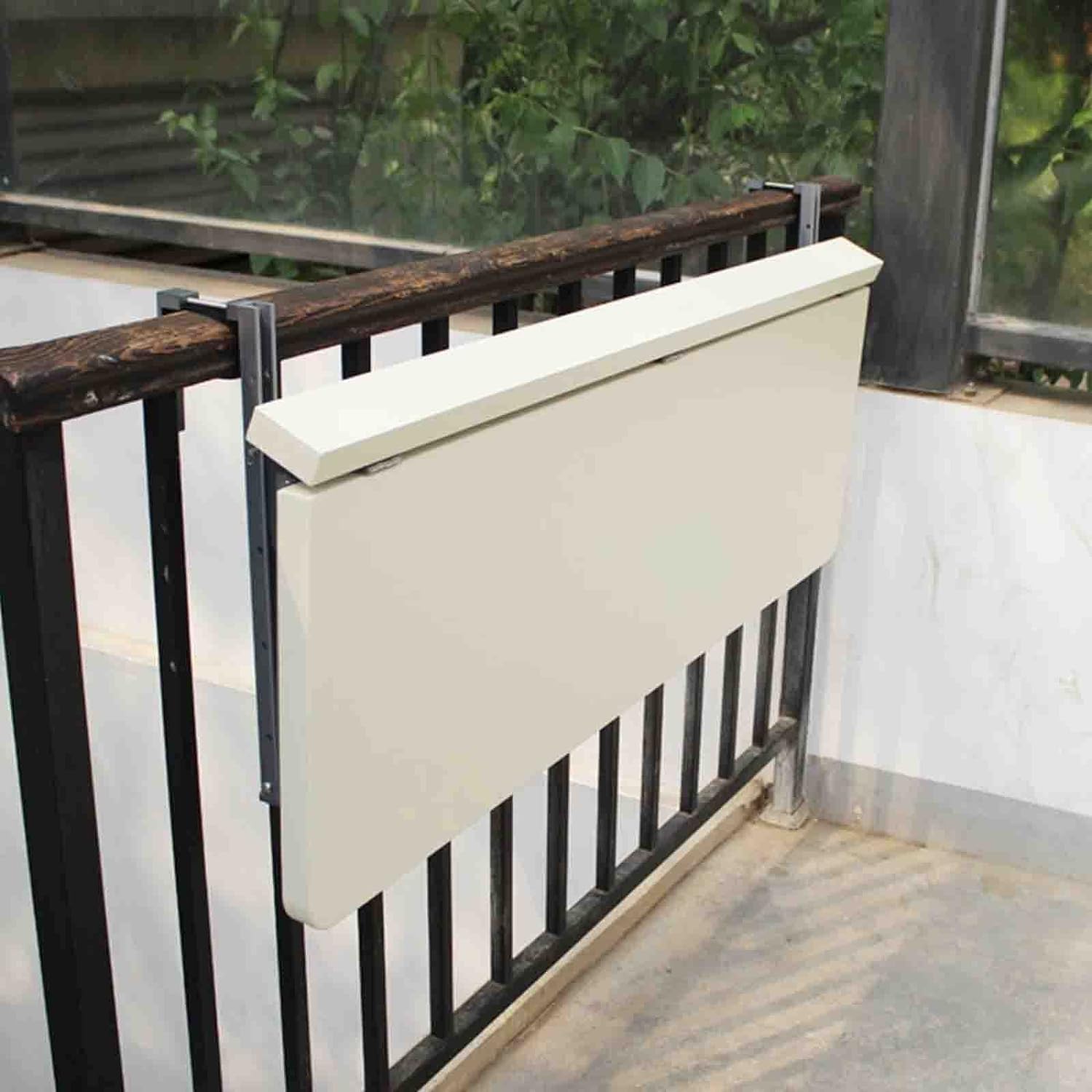 Mesa de balcón montada en la pared, balcón, bar, escritorio para barandilla, mesa colgante plegable para balcón (blanco, 120 x 28 cm)