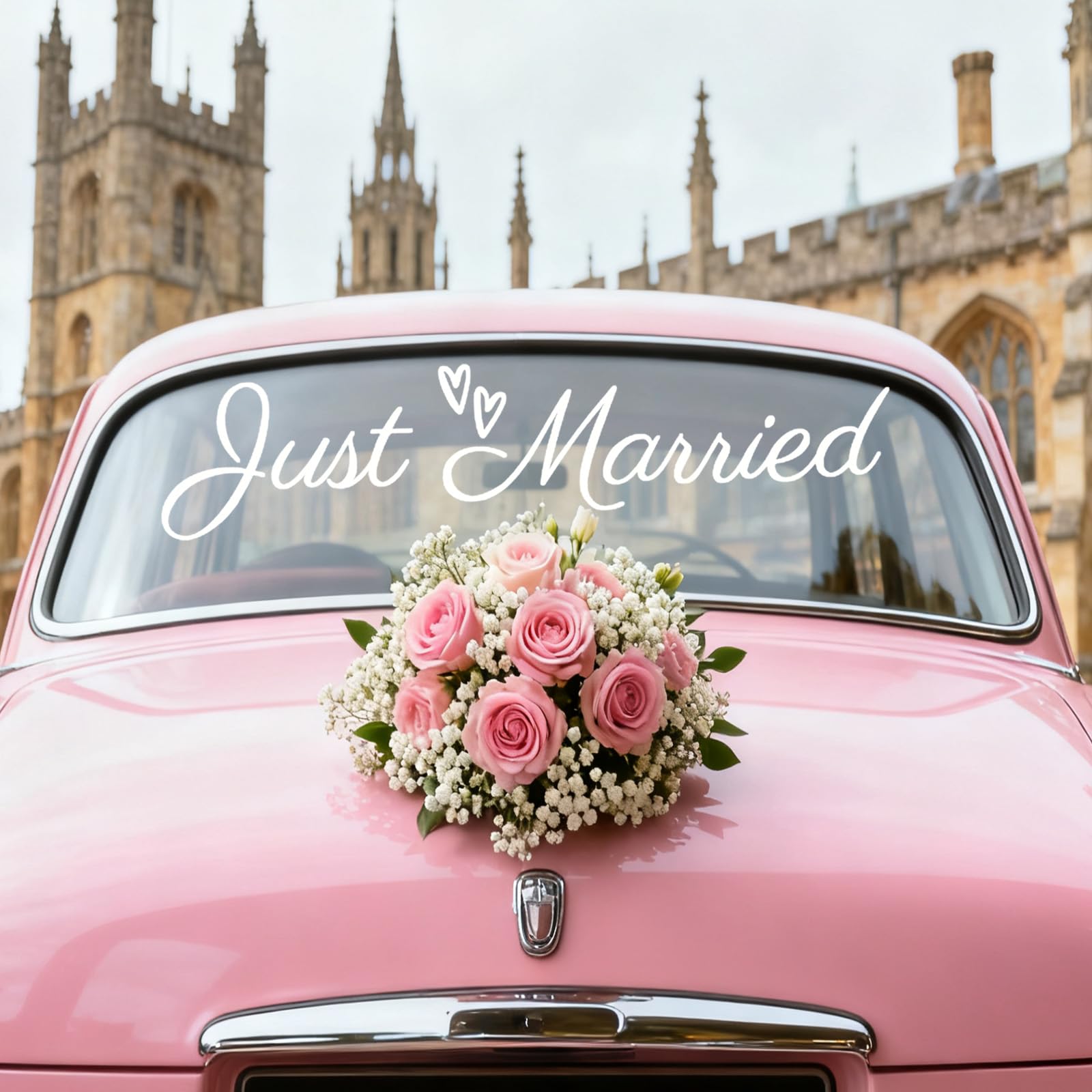 Just Married Adesivo Auto, Vinyl PVC Bianco Adesivo Paraurti Matrimonio Eleganti Decorazioni Auto Matrimonio per Veicolo Sposa & Sposo
