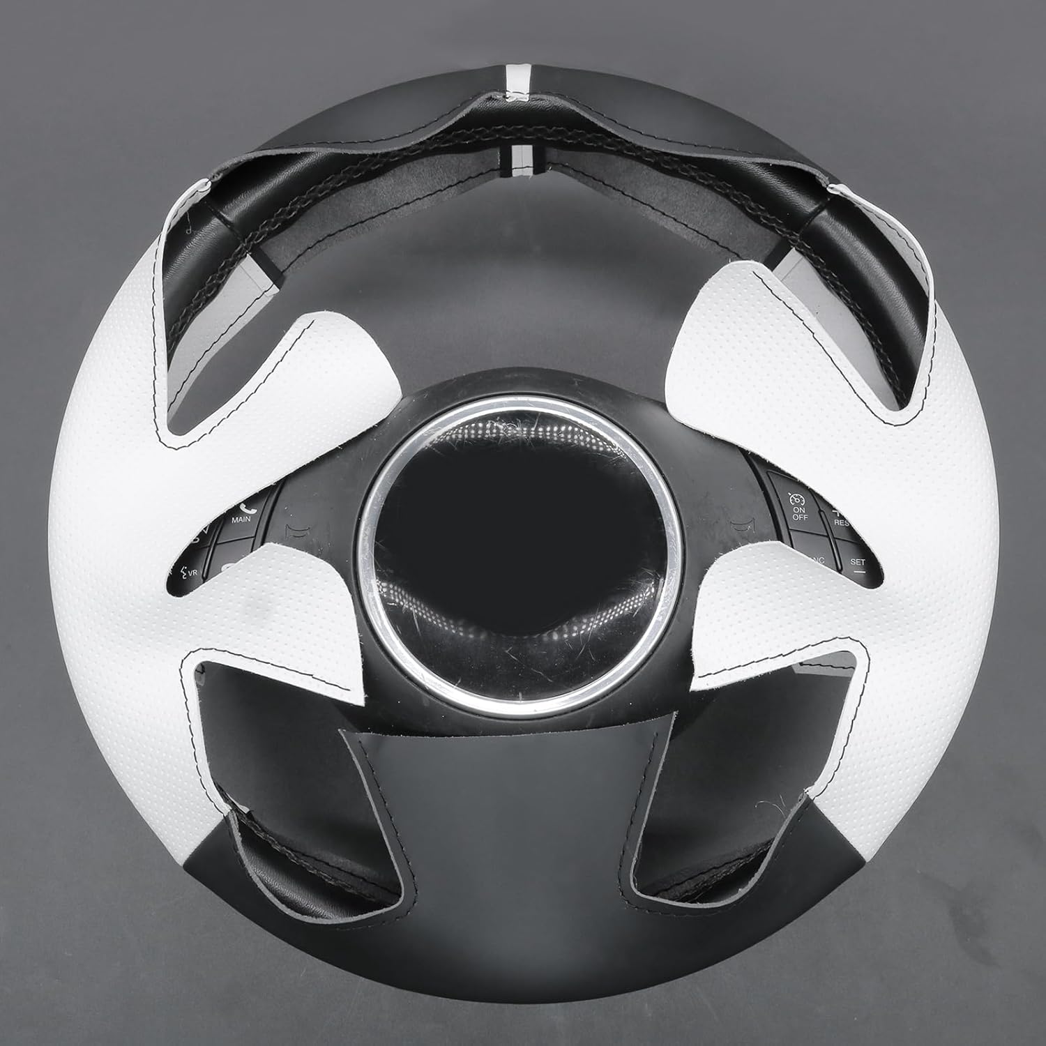 MEWANT Hand Stitch Breathable White Leather Car Steering Wheel Cover for Fiat 500 2007-2015 / Fiat 500e 2014-2018 / Fiat 500C 2014-2017 Steering Wheel Accessories for Fiat 500