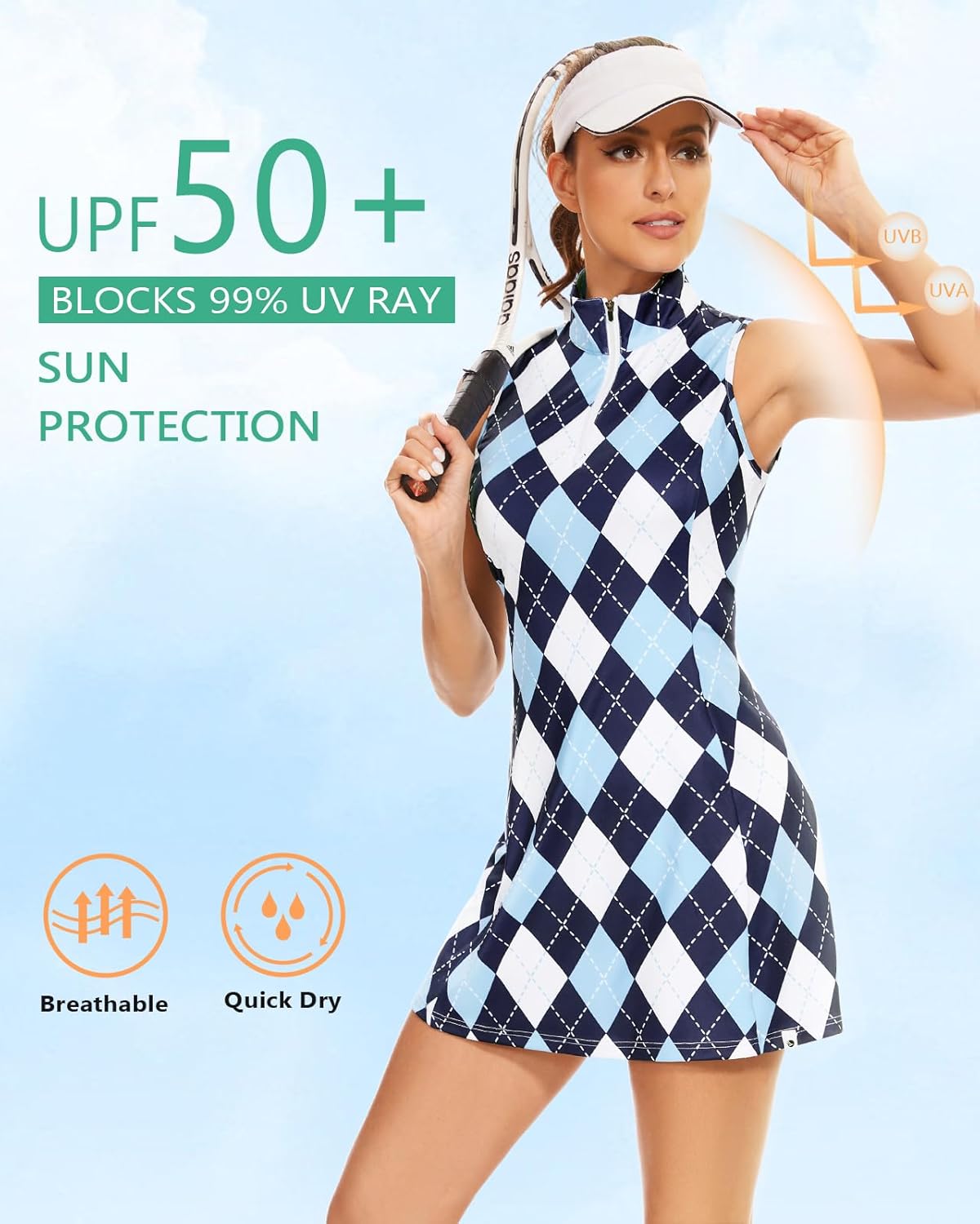 Soneven Women’s Tennis Dress Racerback Sleeveless Golf Dresses with Shorts and Pockets V Neck Workout Athletic Dresses - Image 5