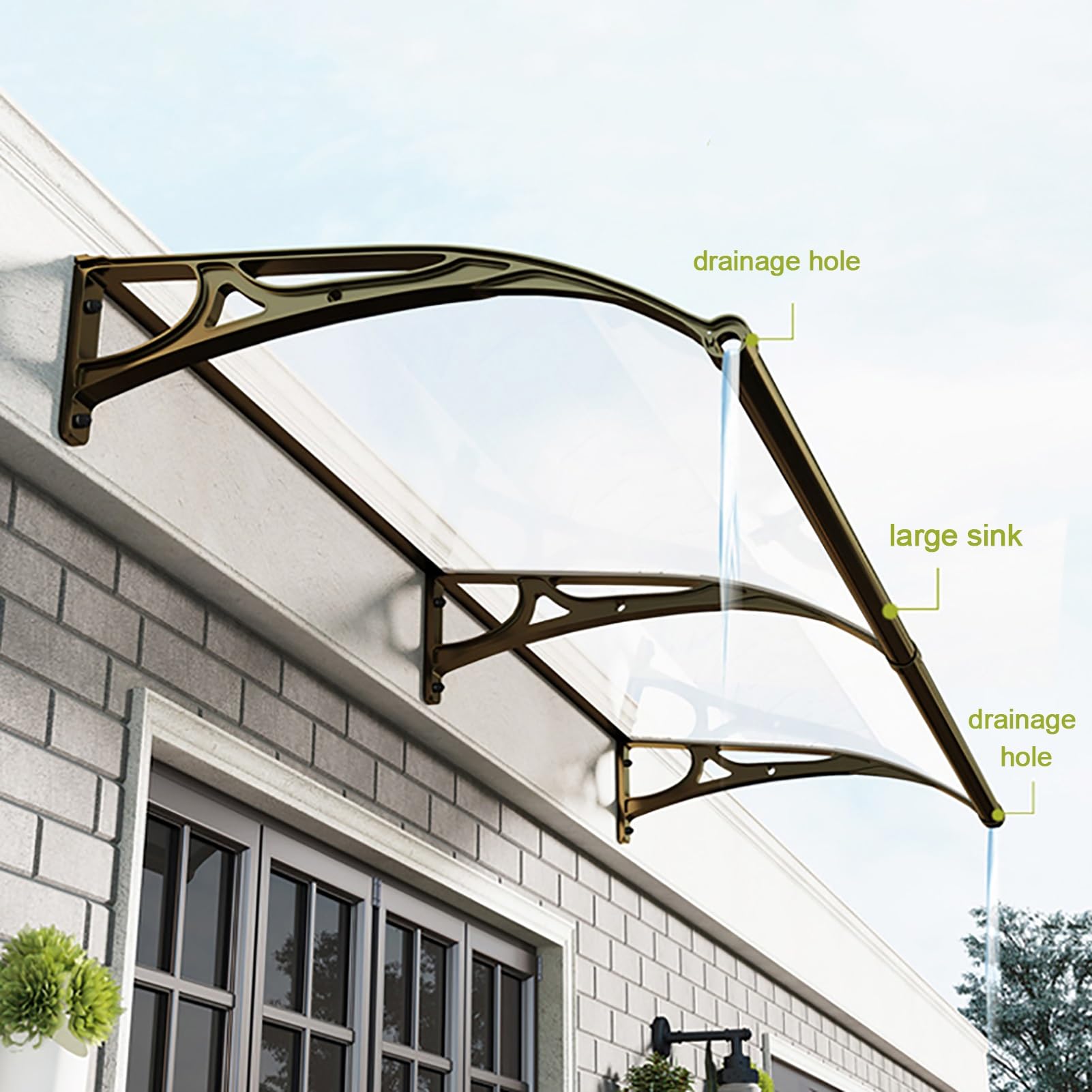 Marquesina Puerta Exterior, Toldos de Ventana de Aluminio, Entrada Tejadillo Arqueada Toldo con Fregadero, Cubierta Refugio de Policarbonato, Tejadillo Proteccion Lluvia Jardin (Color : Cl