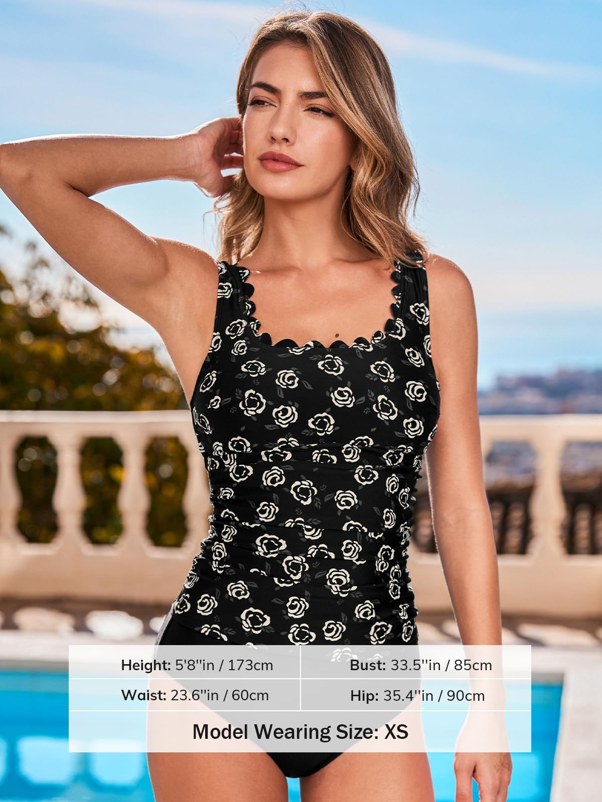 CUPSHE Tankini da donna Set Scoop Neck Scallop Trim Due Pezzi Costume Da Bagno Regolabile Spalline Larghe Increspato Costumi Da Bag