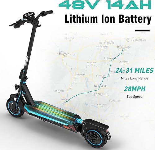 Miniatura 3 de EVERCROSS Patinete eléctrico A1 para adultos  Scooter portátil de viaje de 800 W con sistema de doble frenado, doble suspensión y neumáticos sólidos