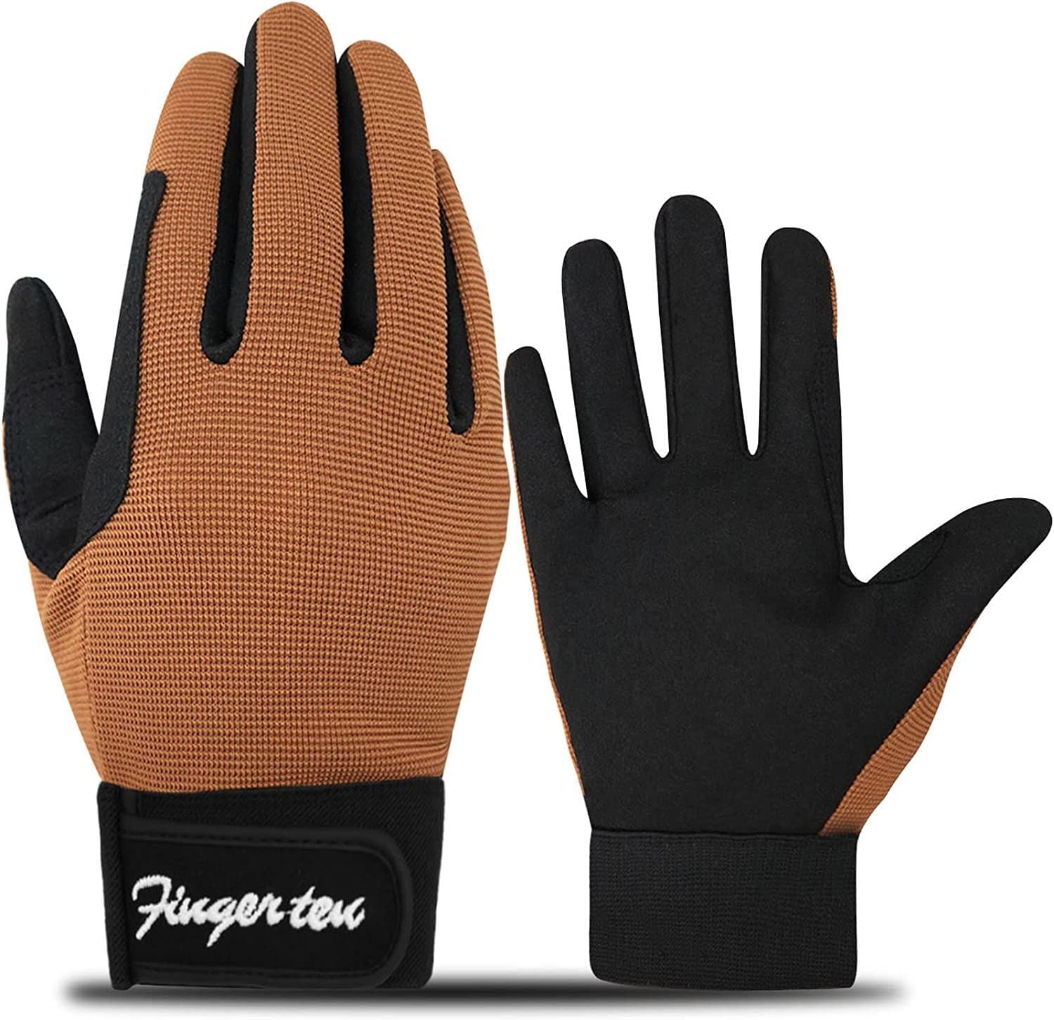 FINGER TEN Kids Horse Riding Gloves Youth Non Slip Grip, Boys girls Equestrain Breathable Stretchable Sweat Absorbent fit All Seasons for Cycling Sport School Bike (Brown, M) — image 1