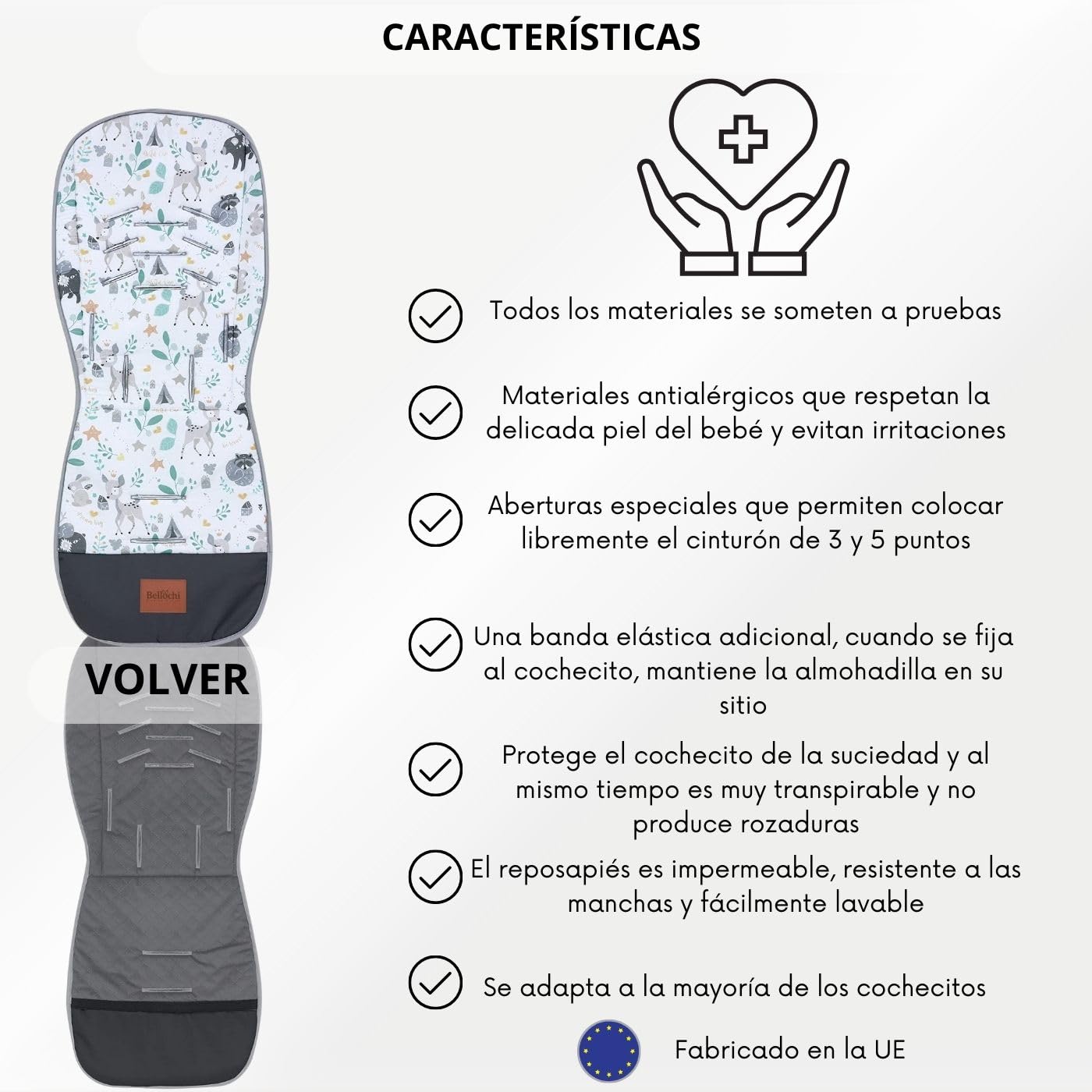 Bellochi Colchoneta Silla Paseo Verano - Colchoneta Carro Bebe Universal y Ventilado con Cojín Antichoque Tipo - Algodón y Terciopelo - Bambi Forest
