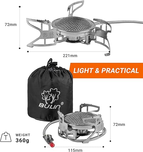 Vista 18 de Bulin Estufa de camping quemador de 3500 W/3800 W/5800 W/6800 W/18000 W ajustable ultraligera estufa de mochilero a prueba de viento estufa