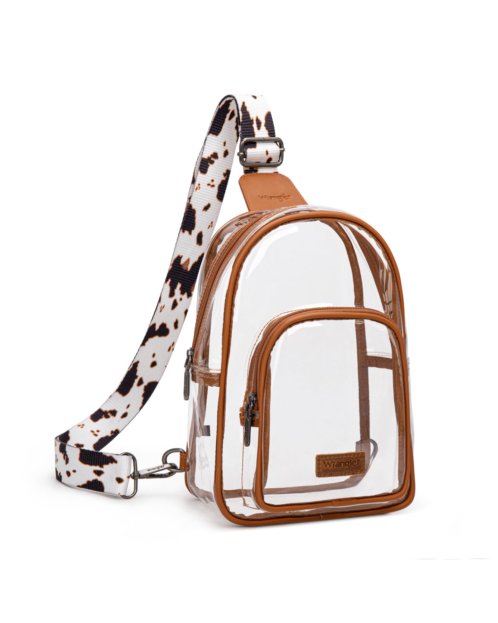 Crossbody Clear Sling Bags for Women Stadium Approved Cross Body Purse for Sports Events Concerts, Large-cow Brown