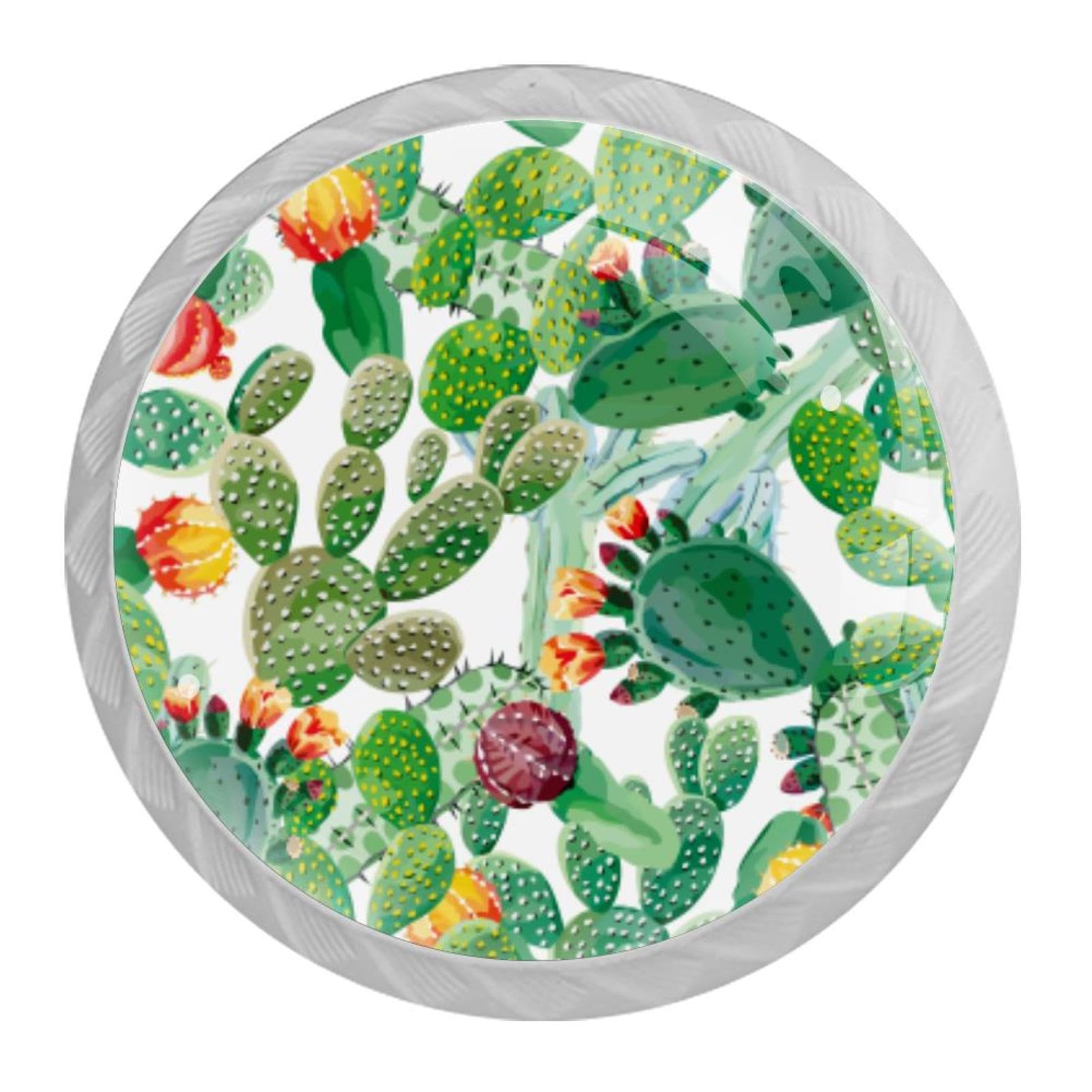 Tqmspg Multi16 4 Pieces Drawer Pulls Cactus Flowers Door Knobs Dresser Handles For Kitchen Wardrobe Cupboard Hardware Furniture