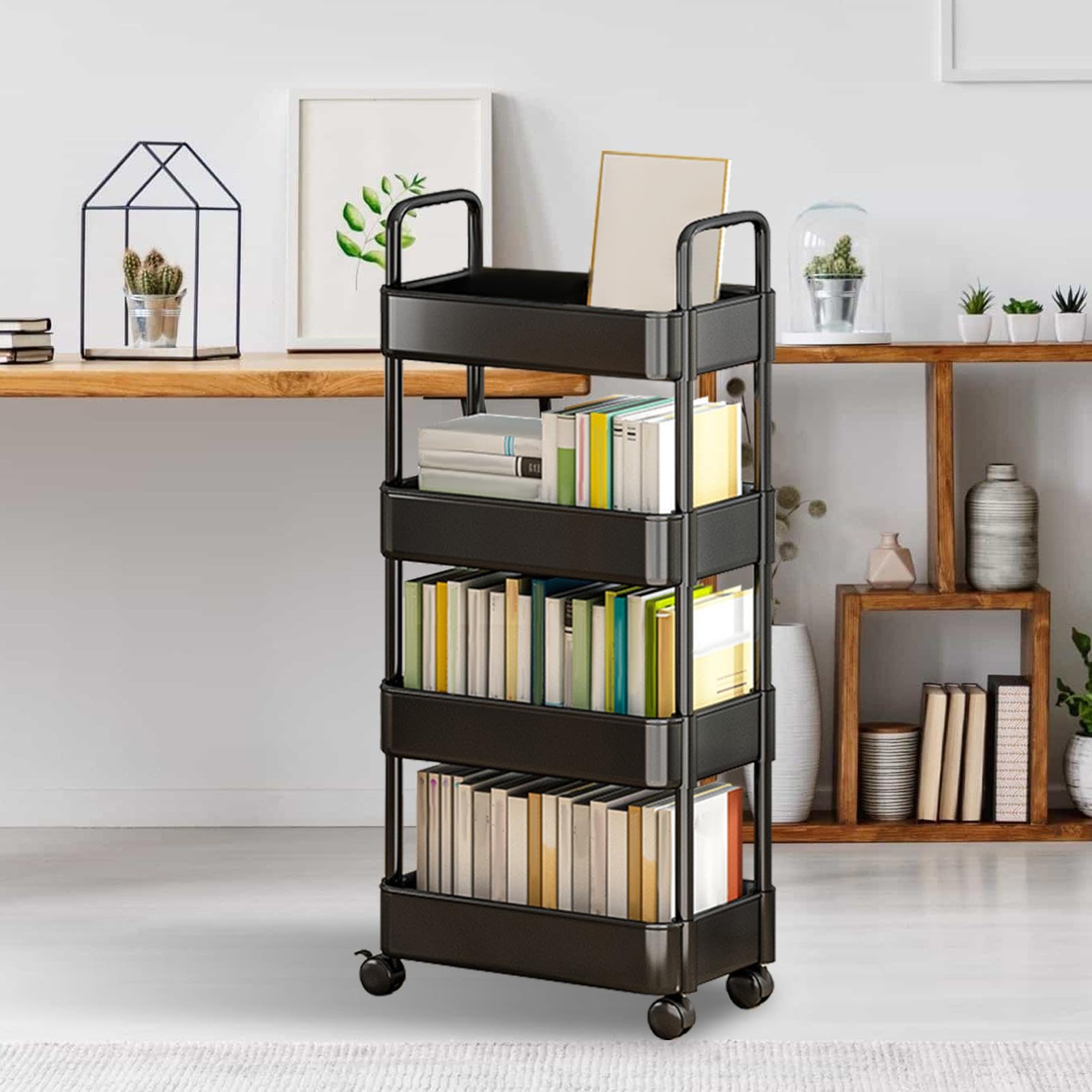 Carrello Multiuso Con Ruote 3 Livelli - Libreria Mobile, Organizer Per Casa/Ufficio, 37x25x71.5cm - Foto 5