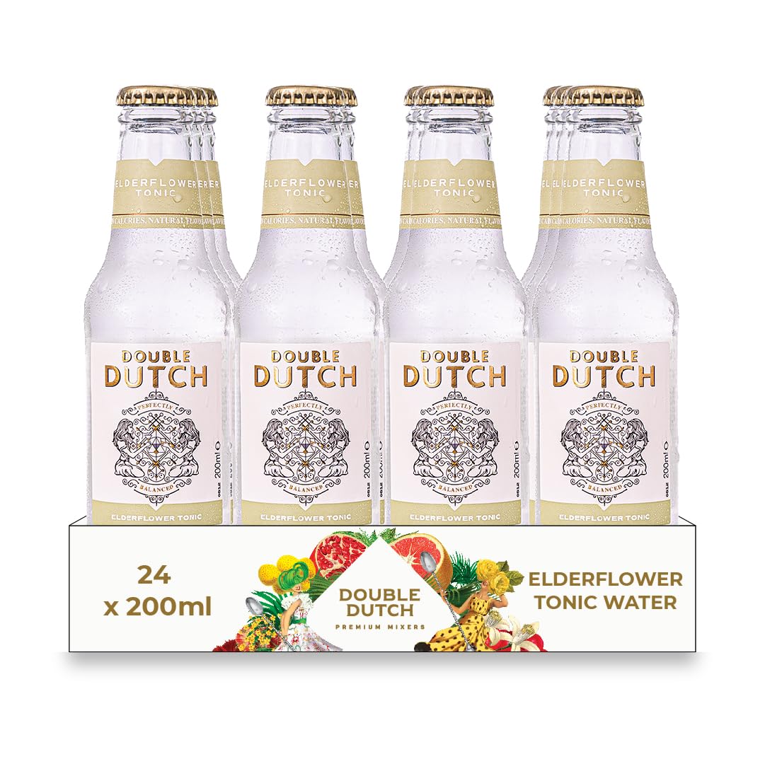 Double Dutch Elderflower Tonic | 24 x 200ml bottles | Low Calorie Perfect Mixer for Cocktails, No Artificial Colours Preservatives or Flavours (Pack of 24)