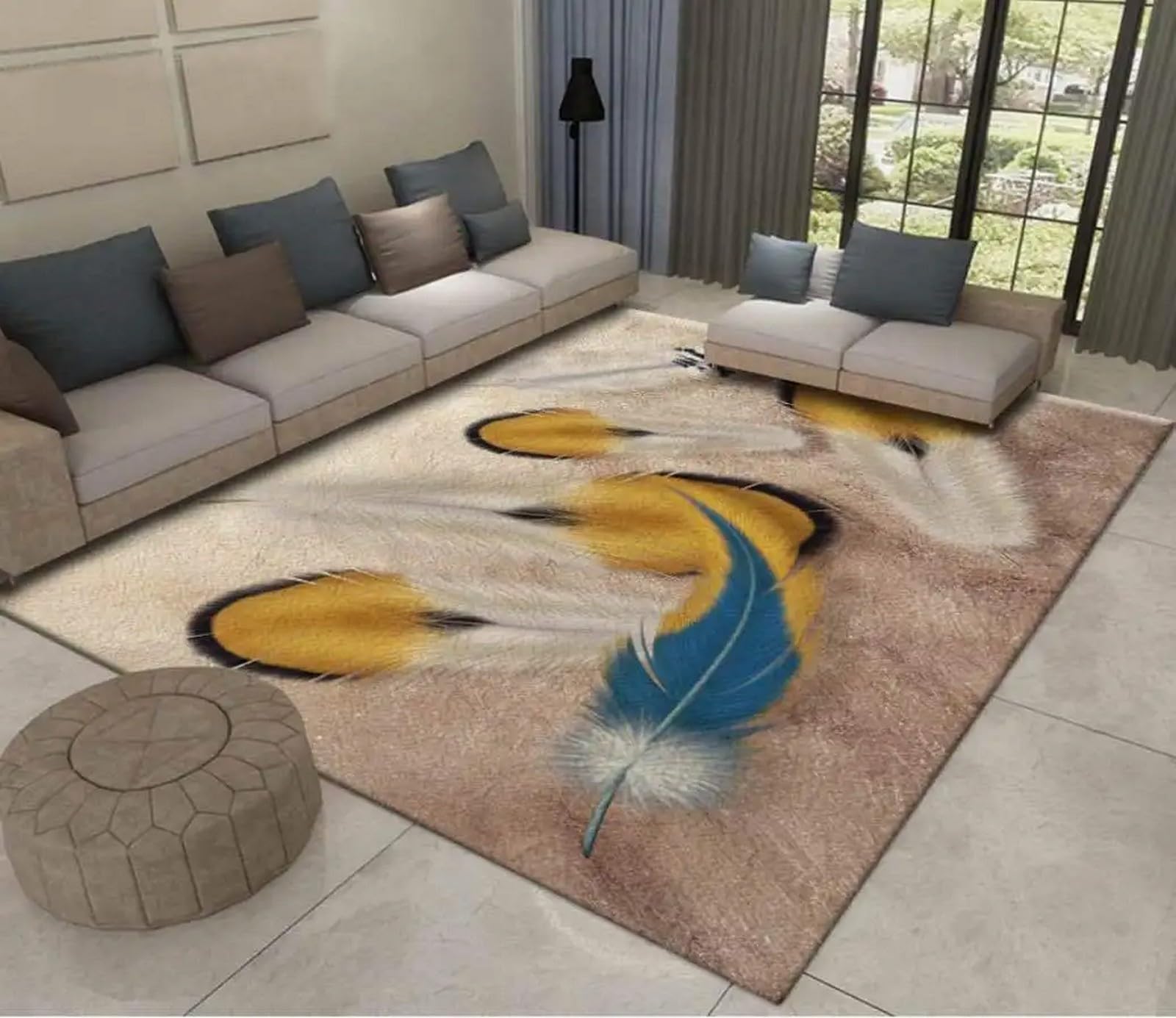 3D Carpets For Bedrooms Teenager Boy Kids Men Blue Gold Feather Peacock Animal Rugs Living Room Bedroom Decorations Floor Indoor Area Rugs Washable Non-Slip Rugs Pads Soft 180 X 280 Cm, Eas -4I5N-N9R
