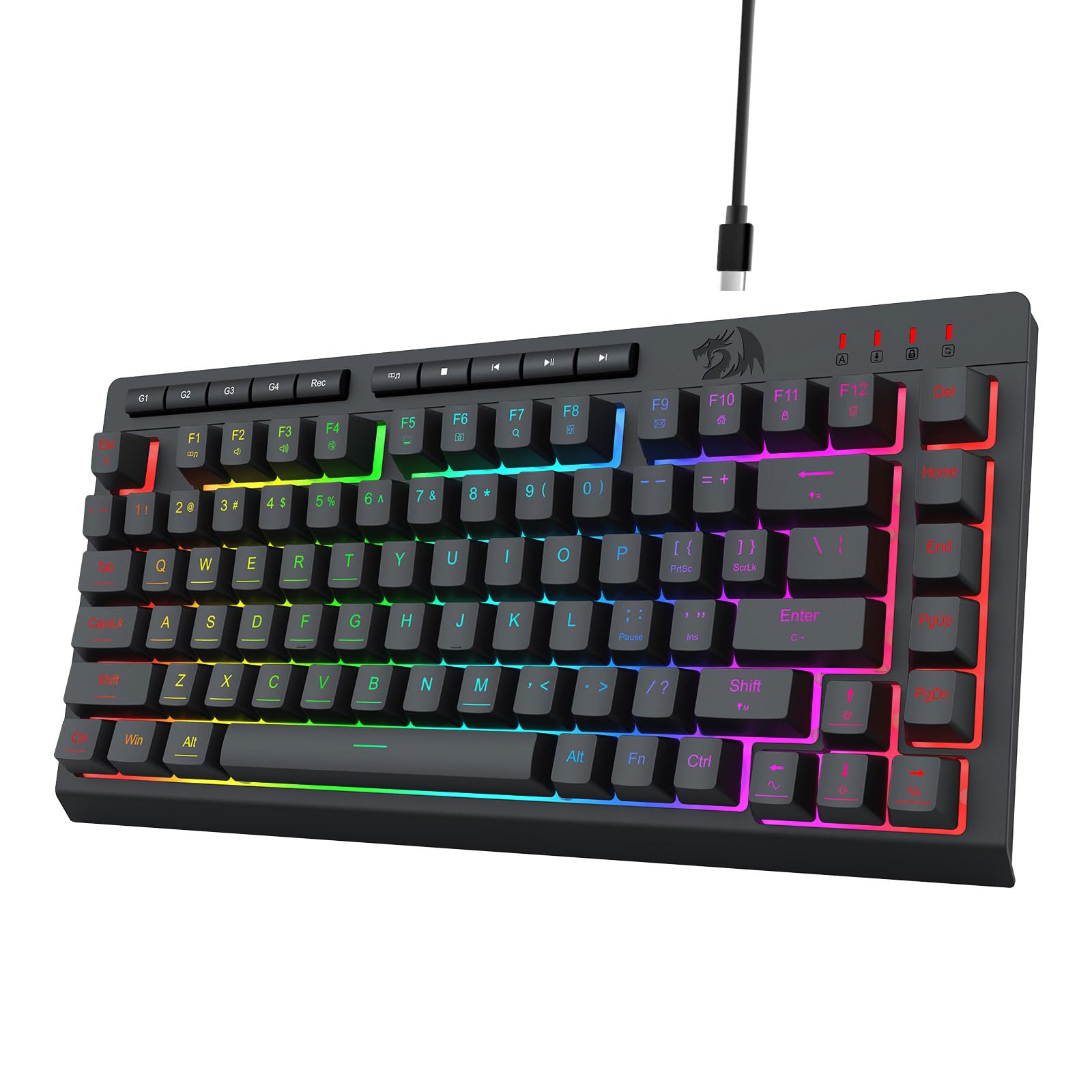 Redragon K524 Wired Gaming Keyboard, RGB Backlit, 75% Compact Quiet Membrane Keyboard with Programmable Macro and Multimedia Keys, Anti-ghosting,