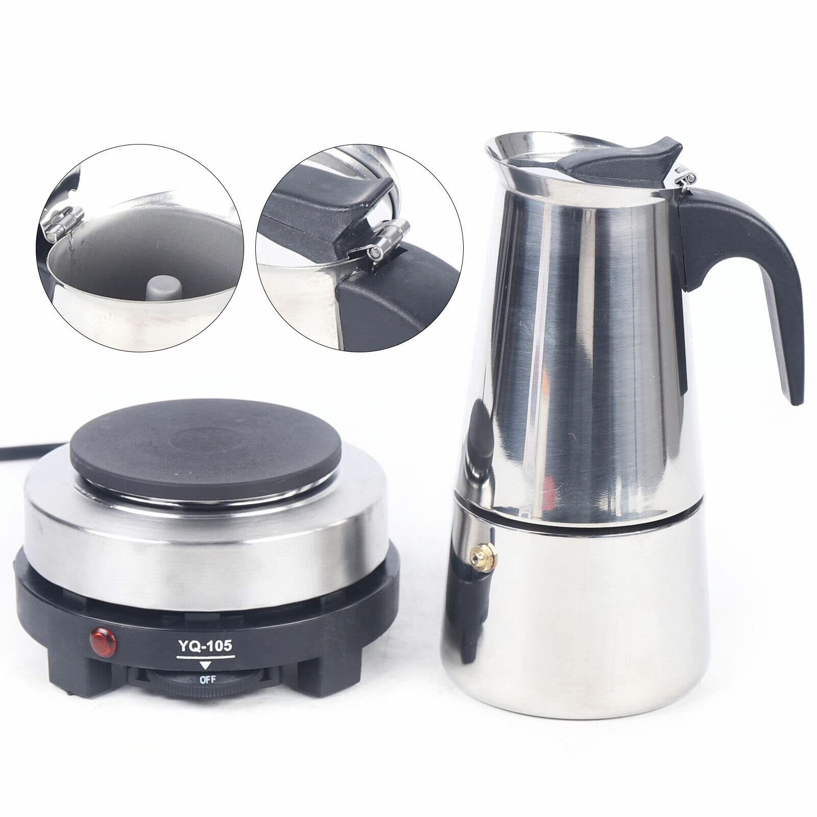 Cafetera Eléctrica de Acero Inoxidable, Espresso y Moca, para Trabajo y Reuniones Familiares, 220 V (4 Tazas de 200 ml)