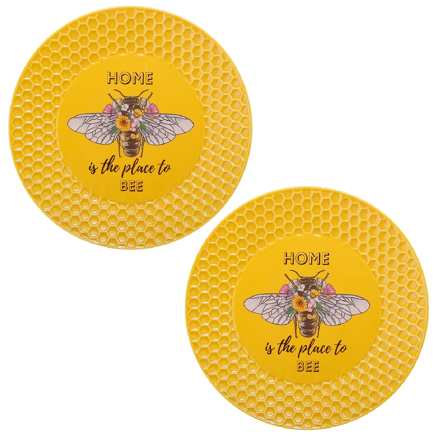Prefdo 2 PCS Tea & Coffee Saucers, Honey Bee Pattern Ceramic Tea Plates Round Cup Saucers Small Dessert Plates for Home Kitchen Office Coffee Shop Tea Party, Yellow