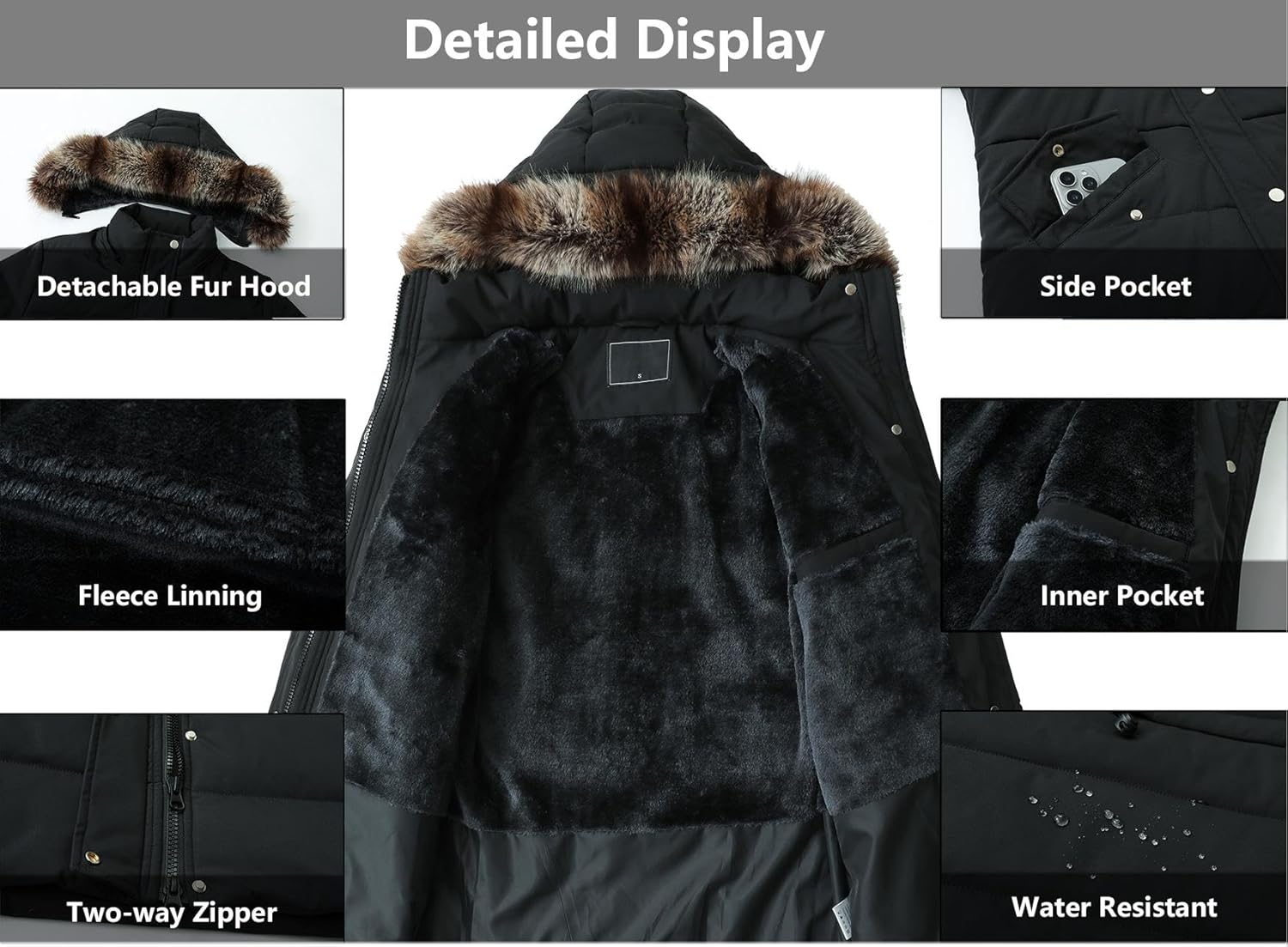 TYBBNY Women's Winter Coat Waterproof Long Insulated Parka with Detachable Hood - Image 4