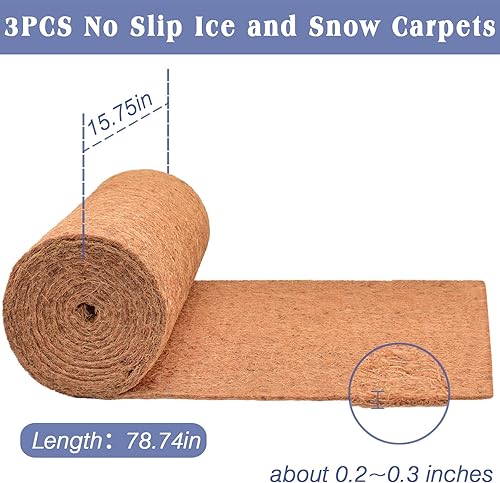 Miniatura 3 de Halatool Paquete de 3 alfombras de 16 x 80 x 0.28 pulgadas gruesas antideslizantes para hielo y nieve, rollo de fibra de coco natural, tapetes