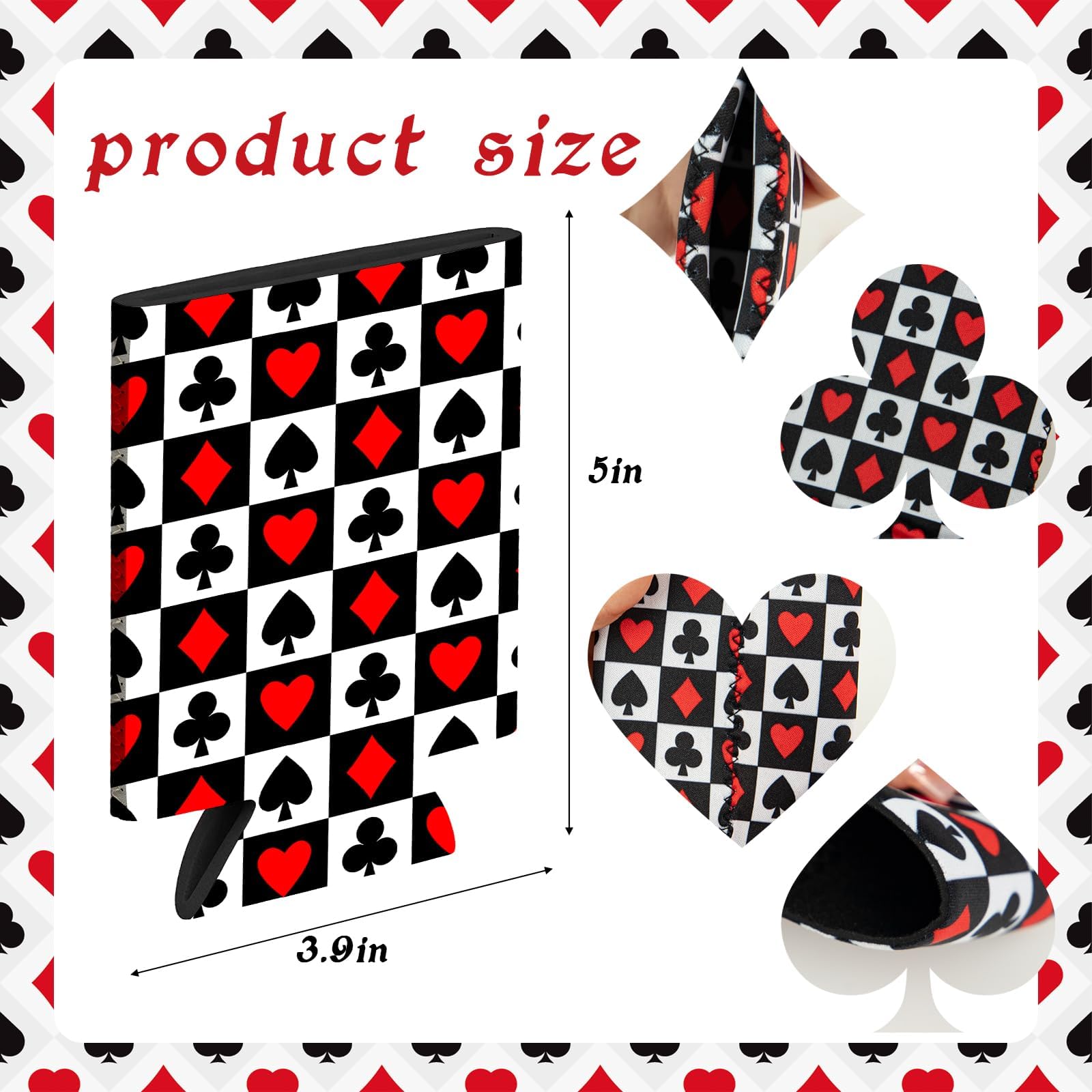 12 Pcs Casino Can Cooler Sleeves Bottle Can Sleeves Casino Poker Card Beer Can Sleeves Poker Print Casino Night Party Decorations Club Game Dinner Night Playing Cards Themed Party Supplies