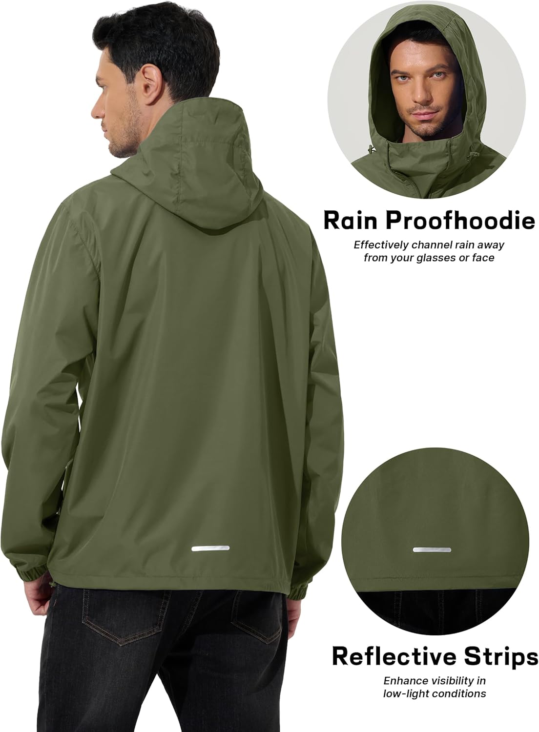 Men's Pullover Rain Jacket Waterproof Windbreaker Lightweight Packable Raincoat for Cycling Running Hiking Golf - Image 5