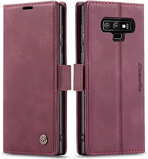 جراب موبايل جلد صناعي بتصميم 013 من انبلاك، جراب حماية قابل للطي بفتحة للبطاقات متوافق مع سامسونج جالاكسي نوت 9 (أحمر نبيذي)