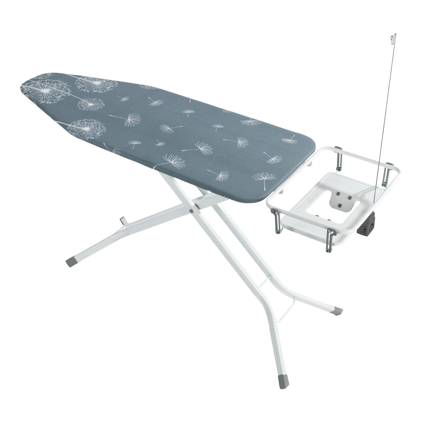 WENKO XXL Bügelbrett für Dampfbügelstation & Dampfbügeleisen, standfest | Bügeltisch 130 x 48 cm, TÜV/GS, höhenverstellbar, mit Steckdose, absenkbare Ablage & Polsterung, weiß/grau, Mod. Professional