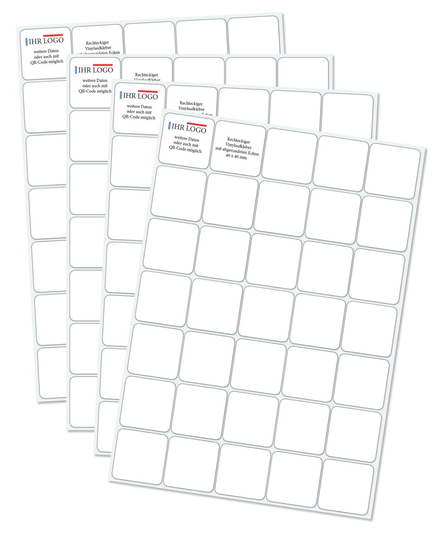 Quadratische Adressaufkleber inkl. Druck/Logo/QR-Code - 40mm Ecken abgerundet - 210 Stück
