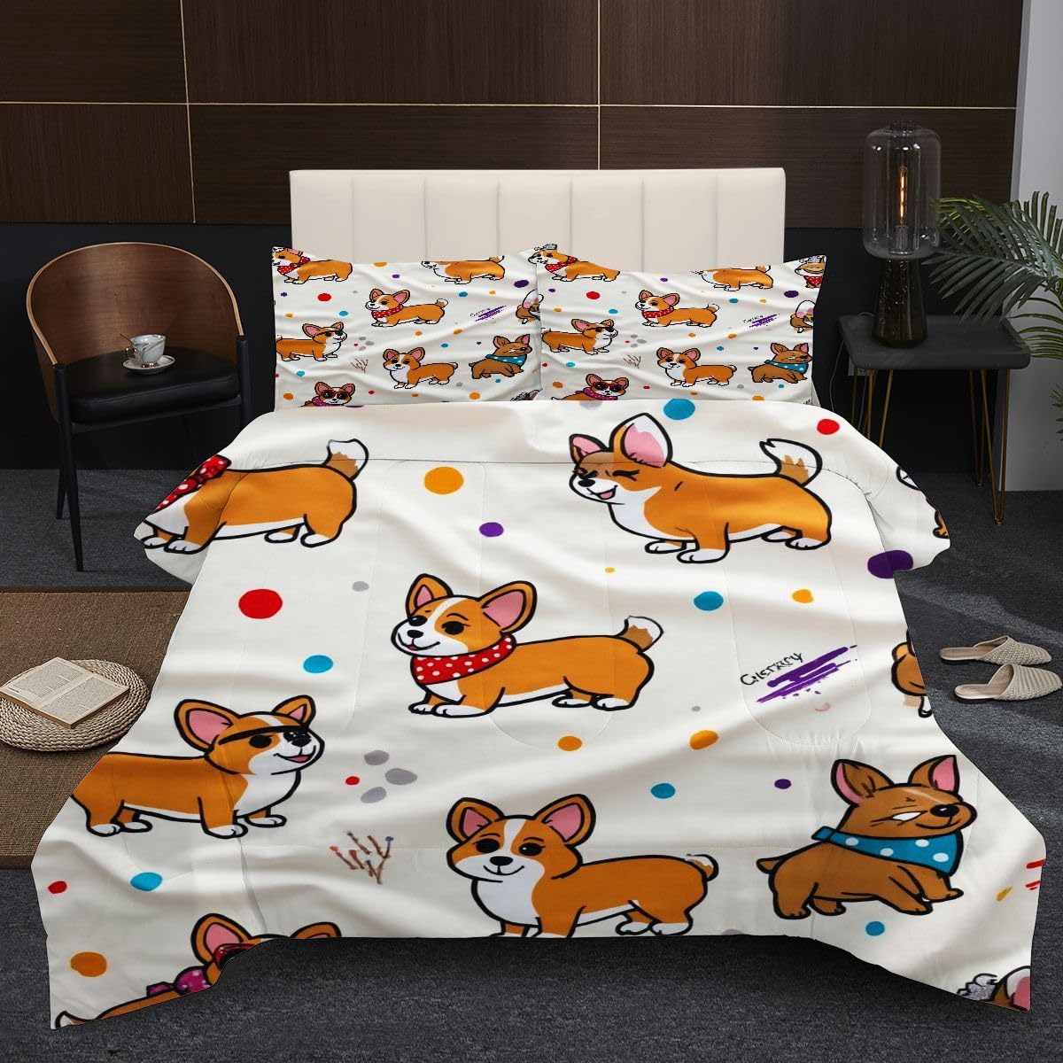 Edredón Nordica Cama 150-220x240 cm Perro de Dibujos Animados, 3 Piezas Juego de Ropa para Adultos, 3D Edredón de Microfibra y 2 Funda de Almohada (220 x 240-50 x 75)