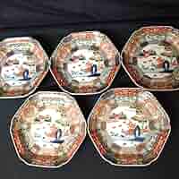 【新品未使用】有田焼　幸楽窯　錦絵山水六角形銘々皿 5枚セット 有田焼 幸楽窯 錦絵山水 六角銘々皿5枚 元箱なし 染錦