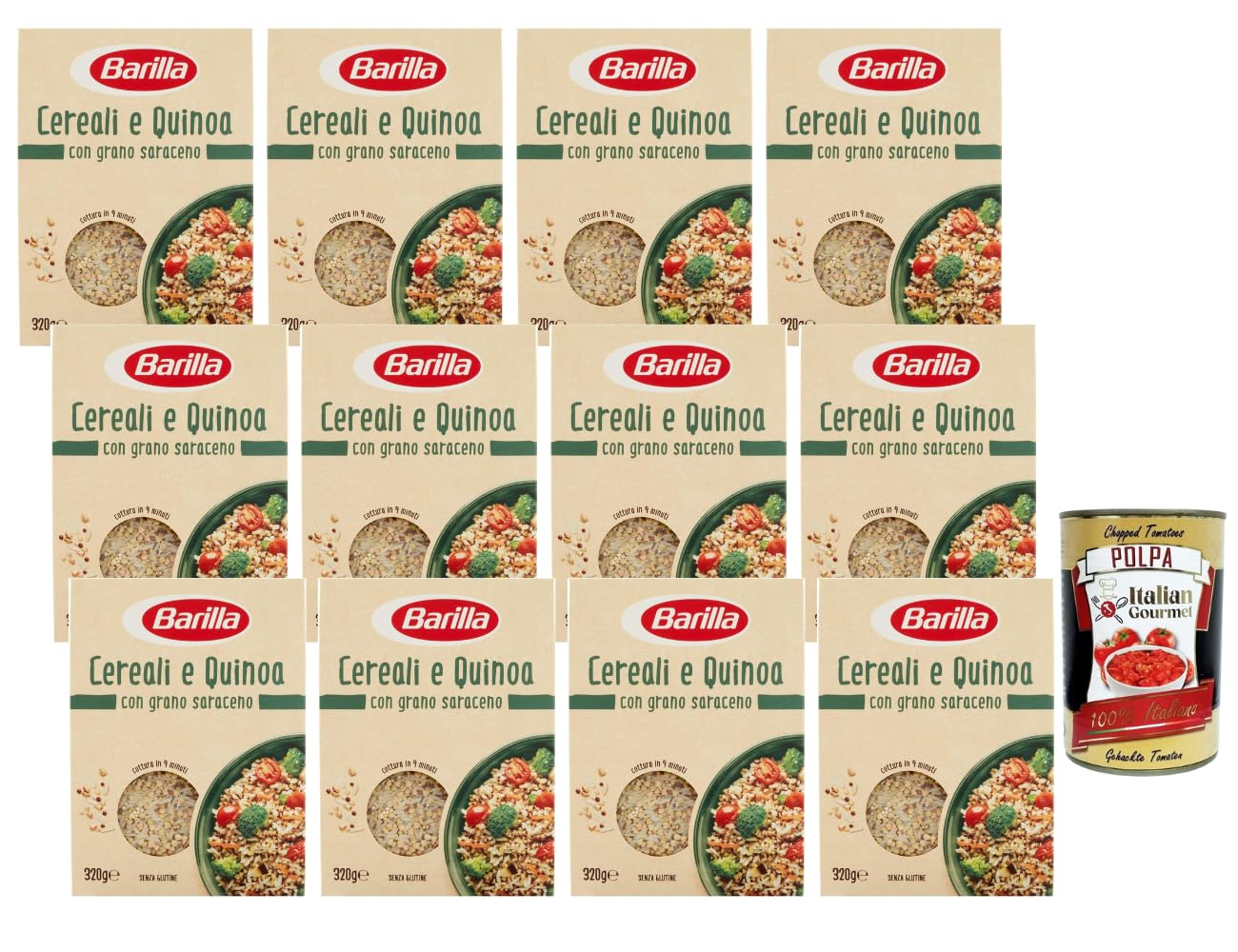 Italian Gourmet Cereali e Quinoa Mix mit Buchweizen 12 x 320g, glutenfrei | Schnell serviert für Salate, bowls e contorni; hochwertige Körner, Gesamtnettogewicht 3,84 kg + Kostenlos Polpa 400g