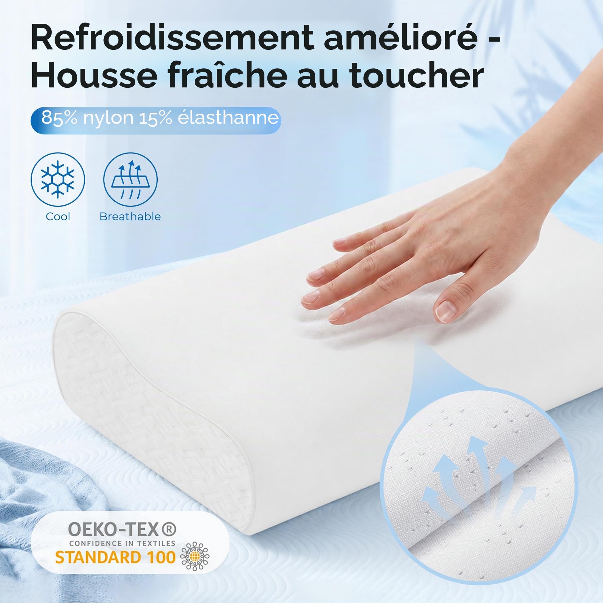 Elviros Oreiller Cervical Ergonomique à Mémoire de Forme, Hauteur Réglable
