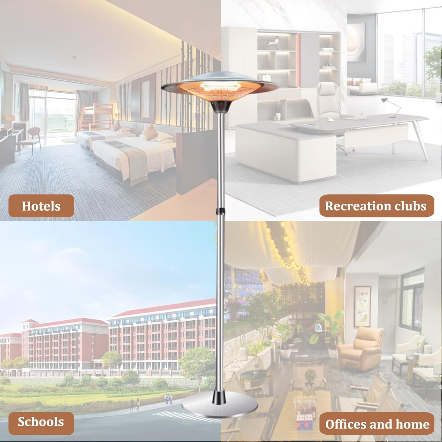 Portable Standing Heater,Outdoor Patio Heater with Base,Tip-Over Protection,Adjustable Height,Quiet and Waterproof,Space Heater Garage,Camping,Hiking,Picnics