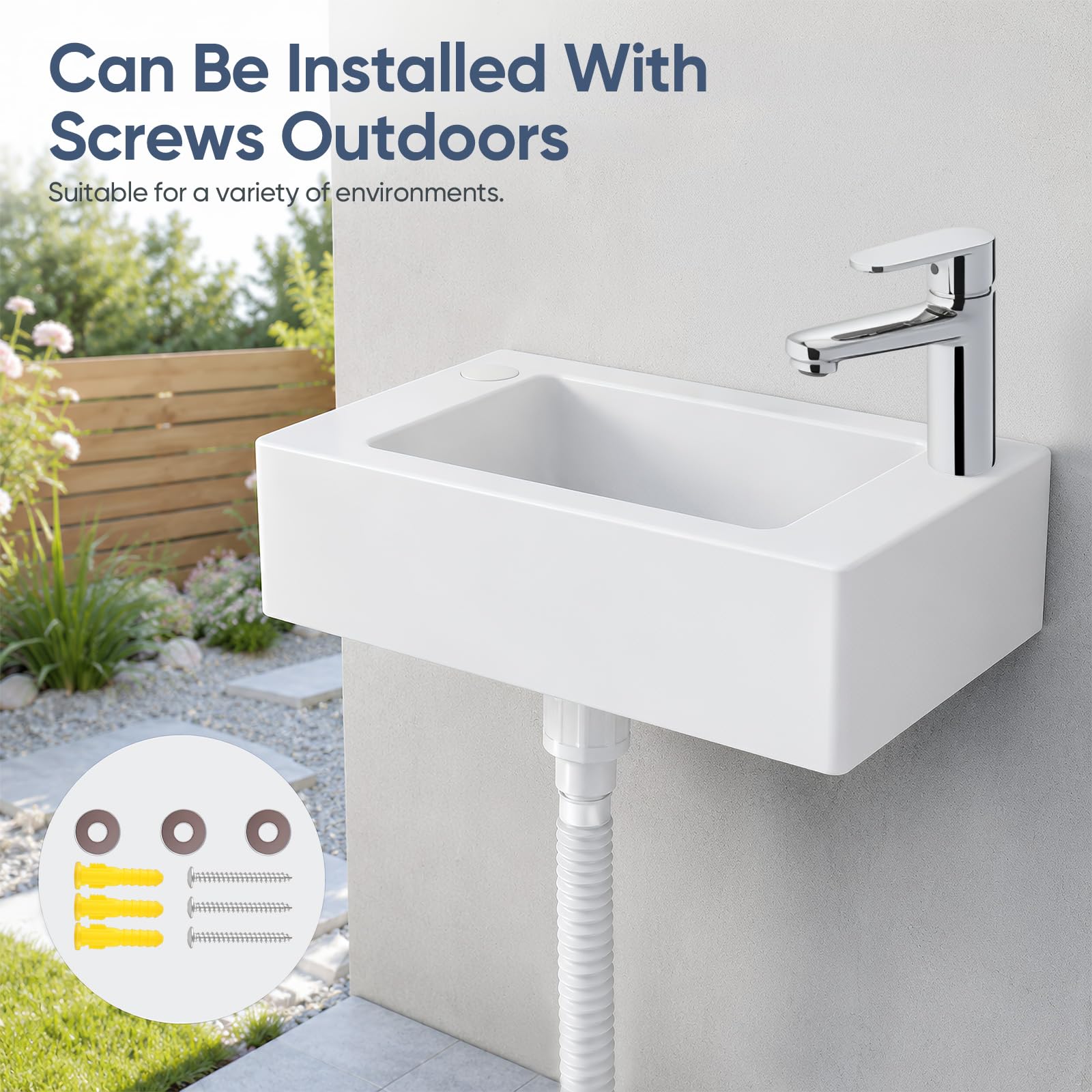 Lavabo, 40x20x11cm Lavabo plástico una sola cubeta con Tubería drenaje