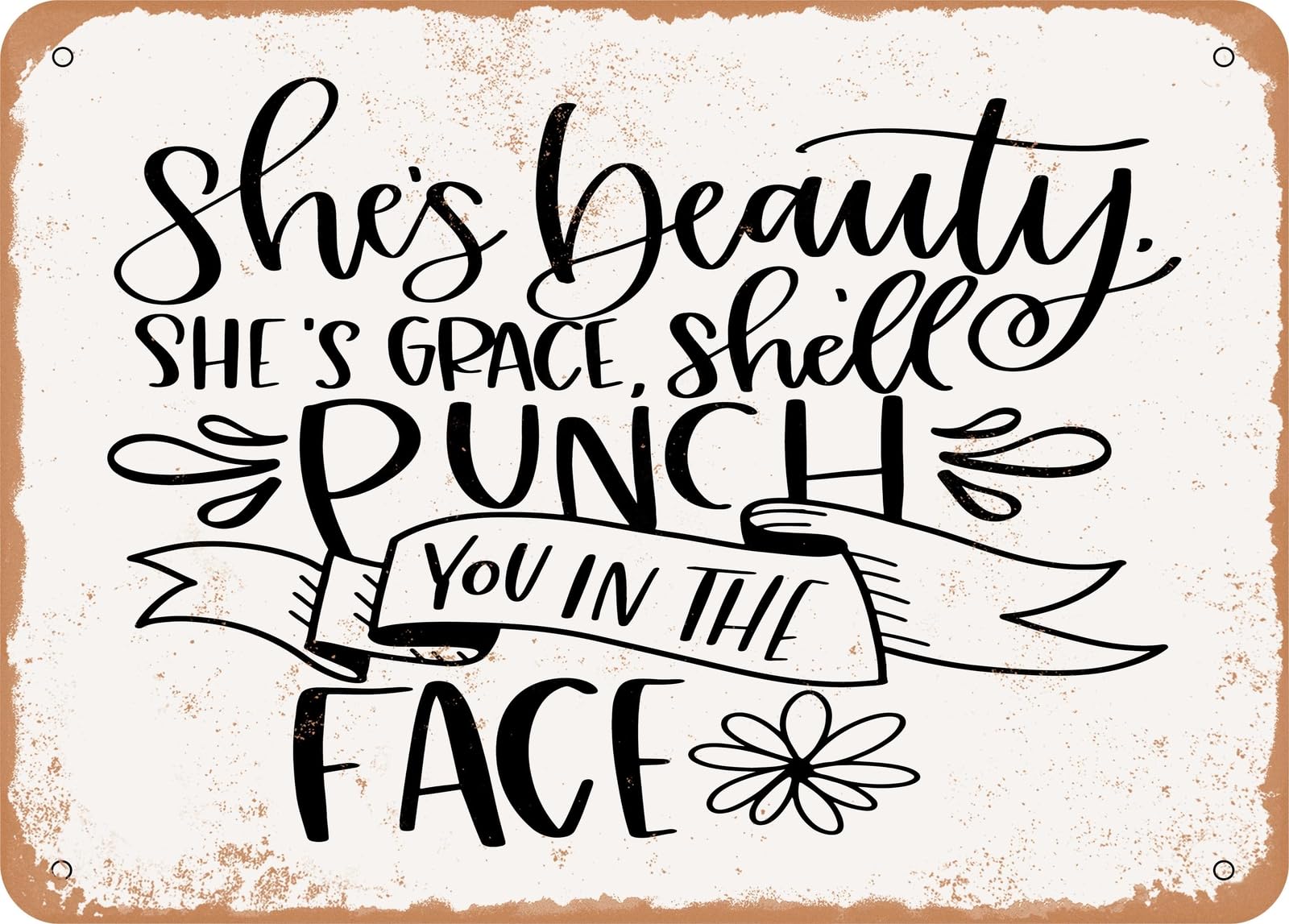 Metal Sign - Beauty Grace Punch You In the Face - Vintage Look Sign home decor