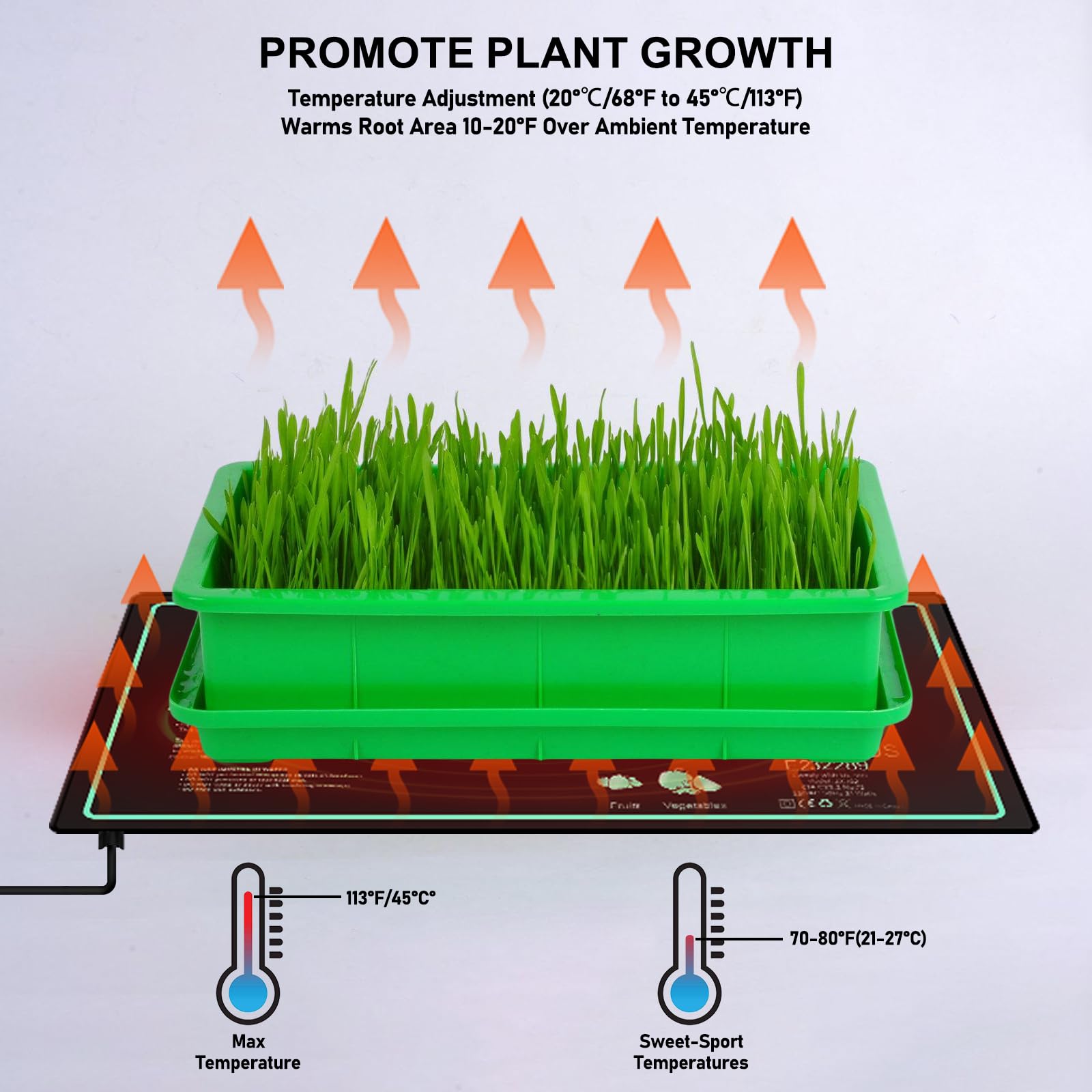 Estera calefactora para plantas con termostato: 10 x 20,75 pulgadas, estera térmica segura para plantas, 50 W, estera térmica duradera para plantas, invernadero de la habitación, estera térmica para