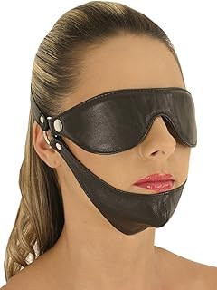Ledapol - Antifaz para fetiche de piel auténtica con mentón, talla S-L, color negro
