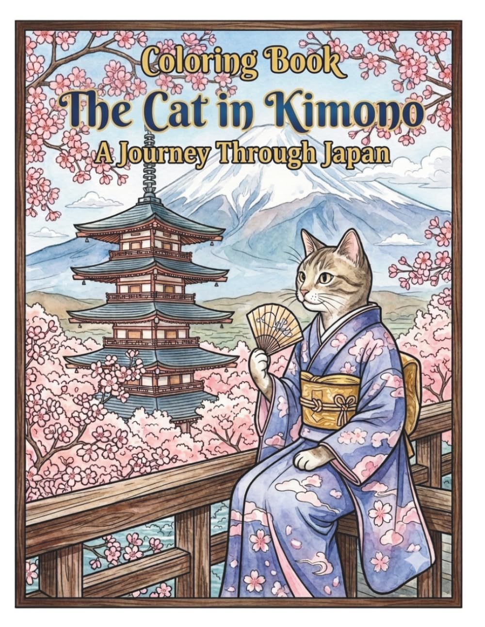 Coloring book The cat in Kimono: A journey through Japan