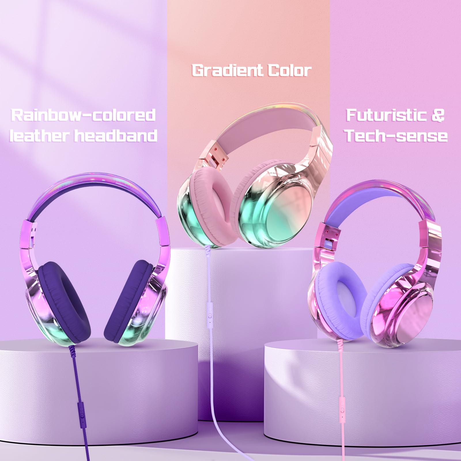 JYPS Kinder Kopfhörer,Kopfhörer Kinder mit Kabel,85/94 dB Volume Limit,Faltbare Kopfhörer für Mädchen ab 2 3 5 6 7 Jahre,Over Ear Schule Kopfhörer mit Mikrofon und 3.5mm Jack für iPad/Tablet