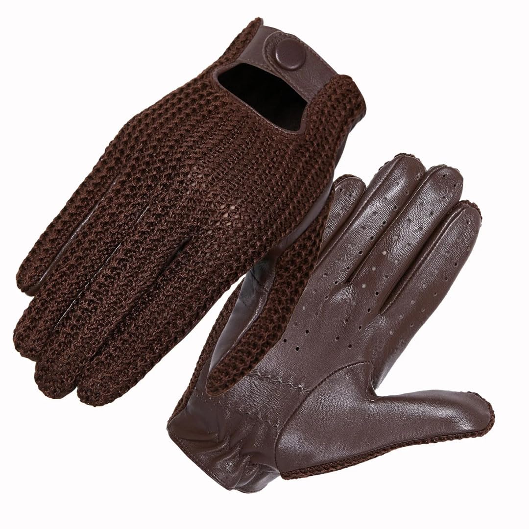 Guanti da guida invernali da donna in lana lavorata a maglia, in pelle, caldi, morbidi e confortevoli, guanti da equitazione touch screen, marrone, M