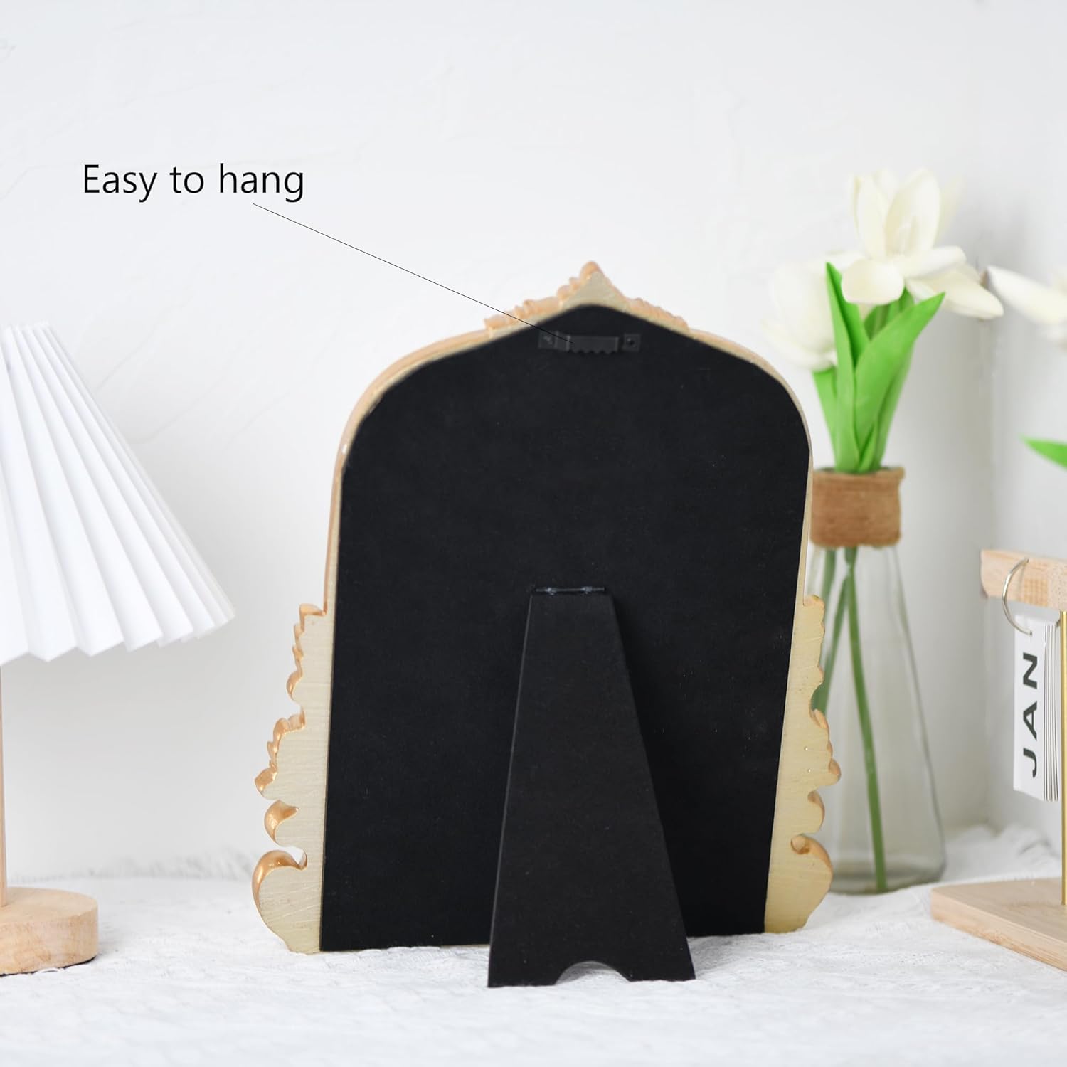 豪華なゴールド縁付きヴィンテージ装飾ミラー アーチ型クラウンデザイン ドレッシングテーブル、リビングルーム、ベッドルーム用(S-11