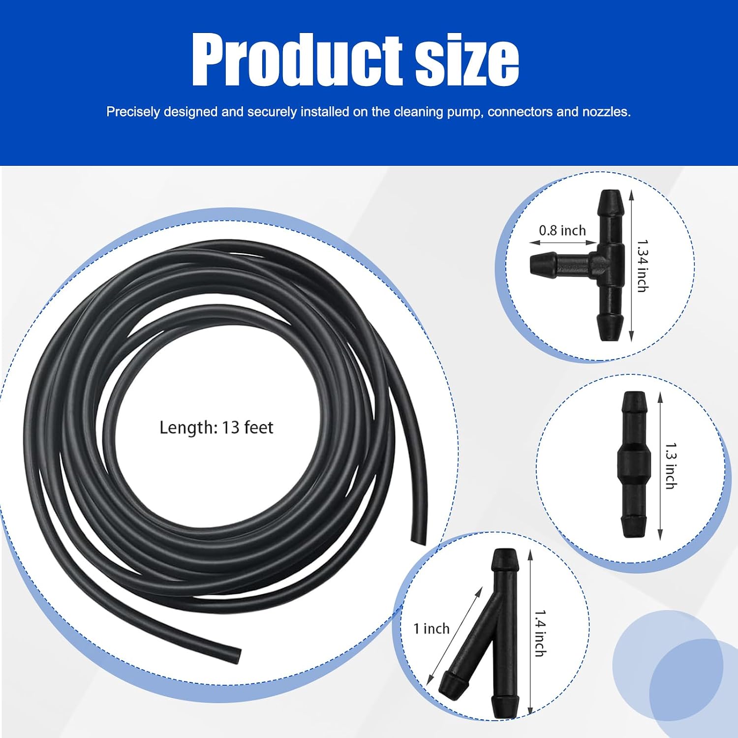 Windshield Washer Hose Kit, 4M Flexible Rubber Washer Fluid Tubing with 30PCS Hose Connectors, Replacement for Most Car Windshield Washer Tubing, Fits Cars SUVs Trucks