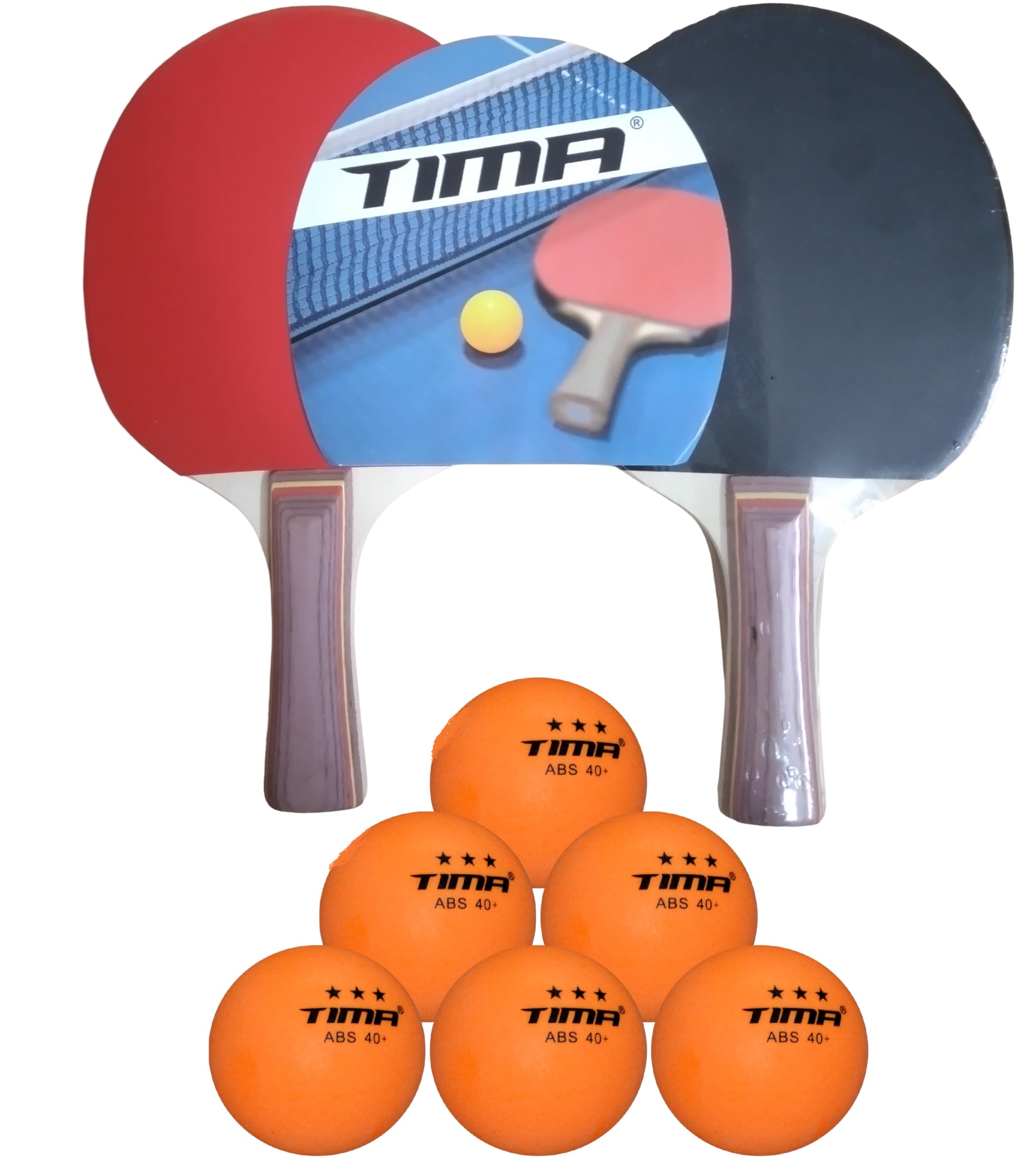tima ping pong paddles set of 2 table tennis rackets with 6 balls, storage case for indoor outdoor table tennis paddle game accessories tt racket