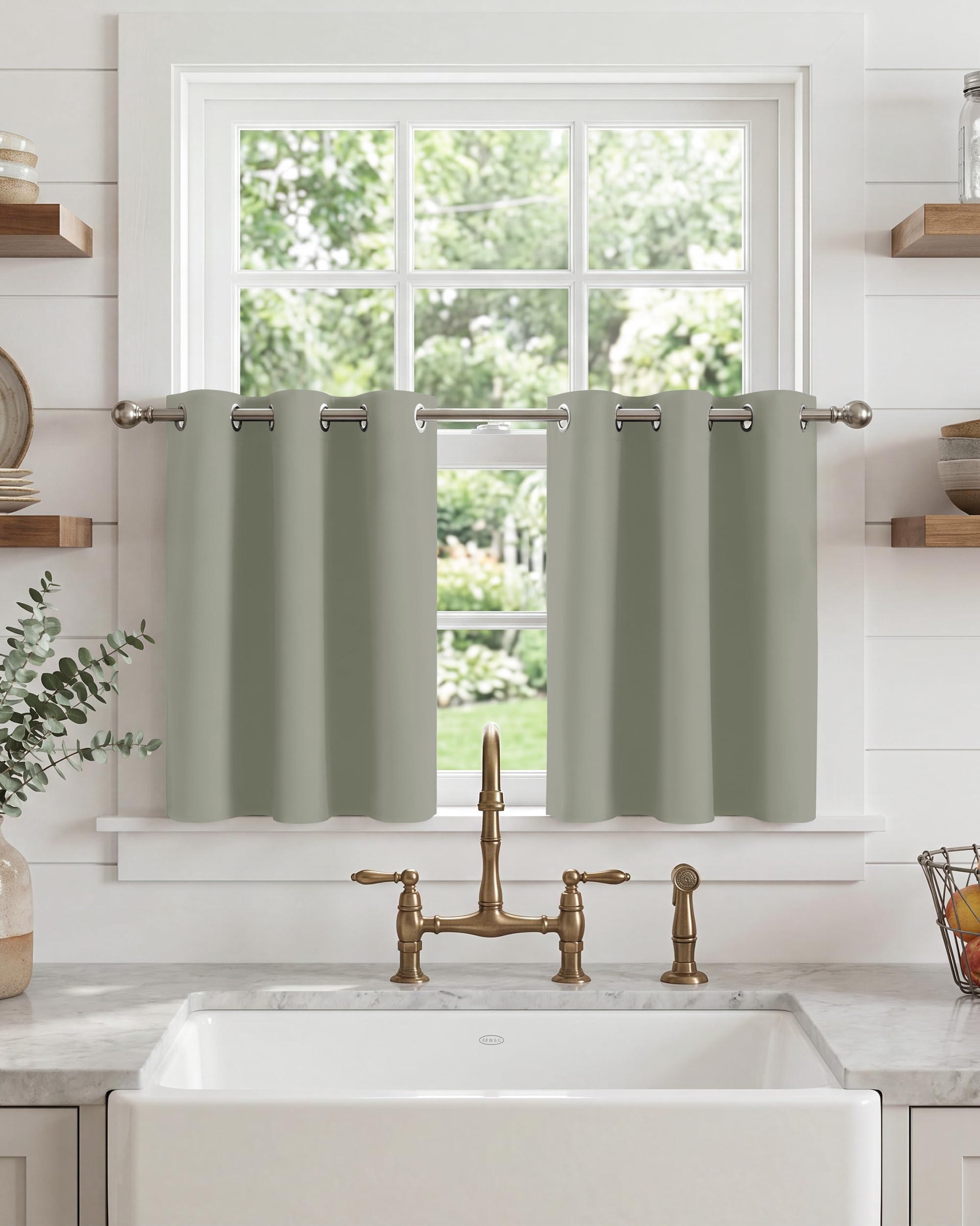 PONY DANCE Short Eyelet Blackout Curtains Sage Green, Thermal Insulated Room Darkening Drapes for Small Window & Utility, Classic Energy Saving Privacy, 2 Panels W29 xL40 — image 1