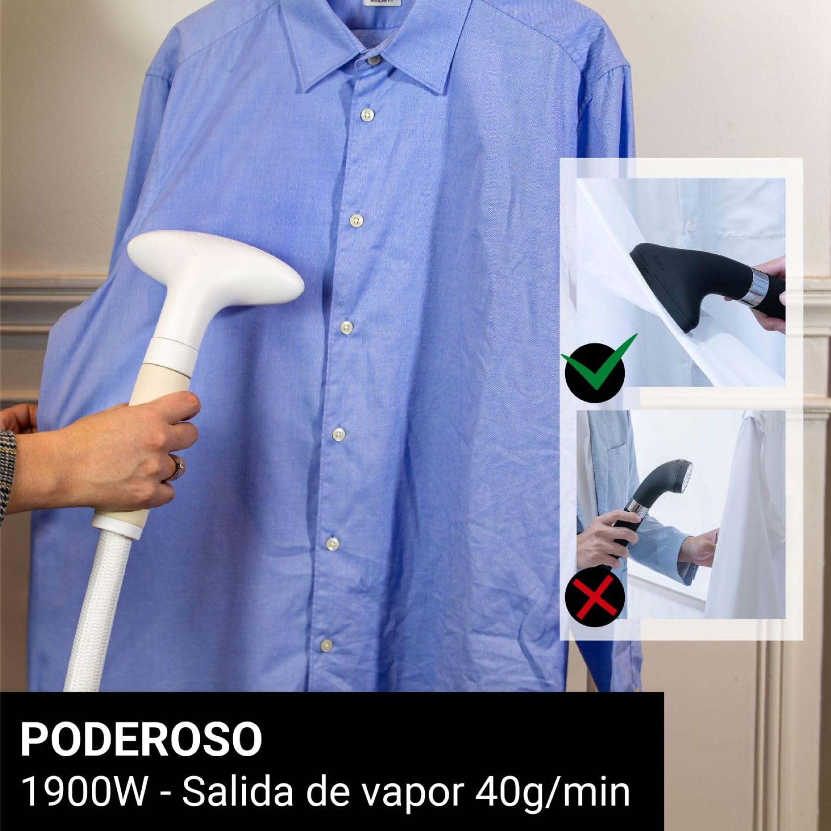 SteamOne Vaporizador Vertical Steamer Blanco 1900W - Depósito 1,2L | Vaporizador Vertical, 1900W, Depósito 1,2L, Cable 2,2m, 2 Niveles de Potencia, Reposacabezas Integrado, EUH2020W