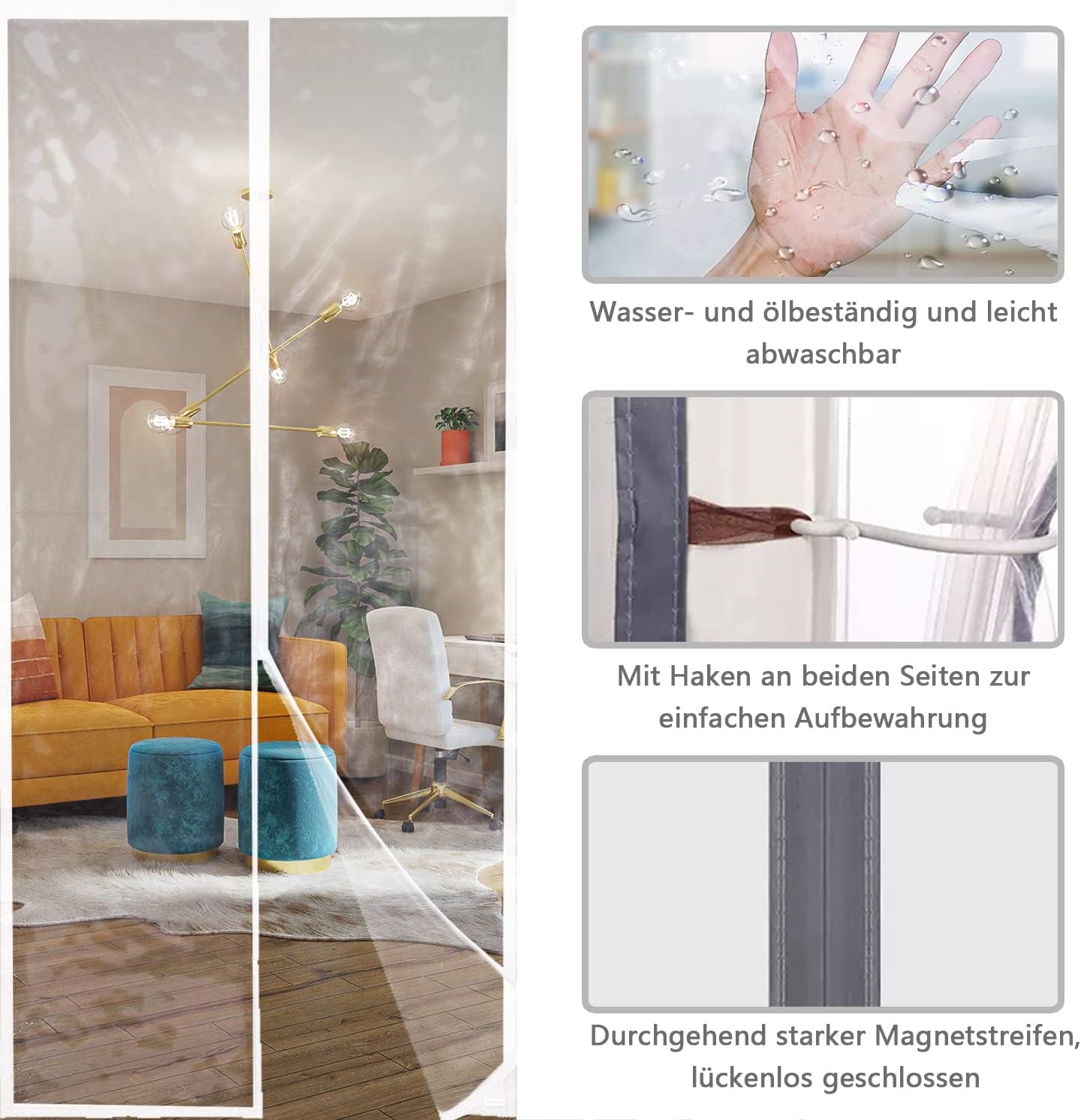 Przezroczysta magnetyczna osłona termiczna do drzwi, ochrona przed zimnem i ciepłem, idealna na lato, łatwa do użycia w klimatyzacji, 130 x 200 cm, energooszczędna substancja rozpuszczalna