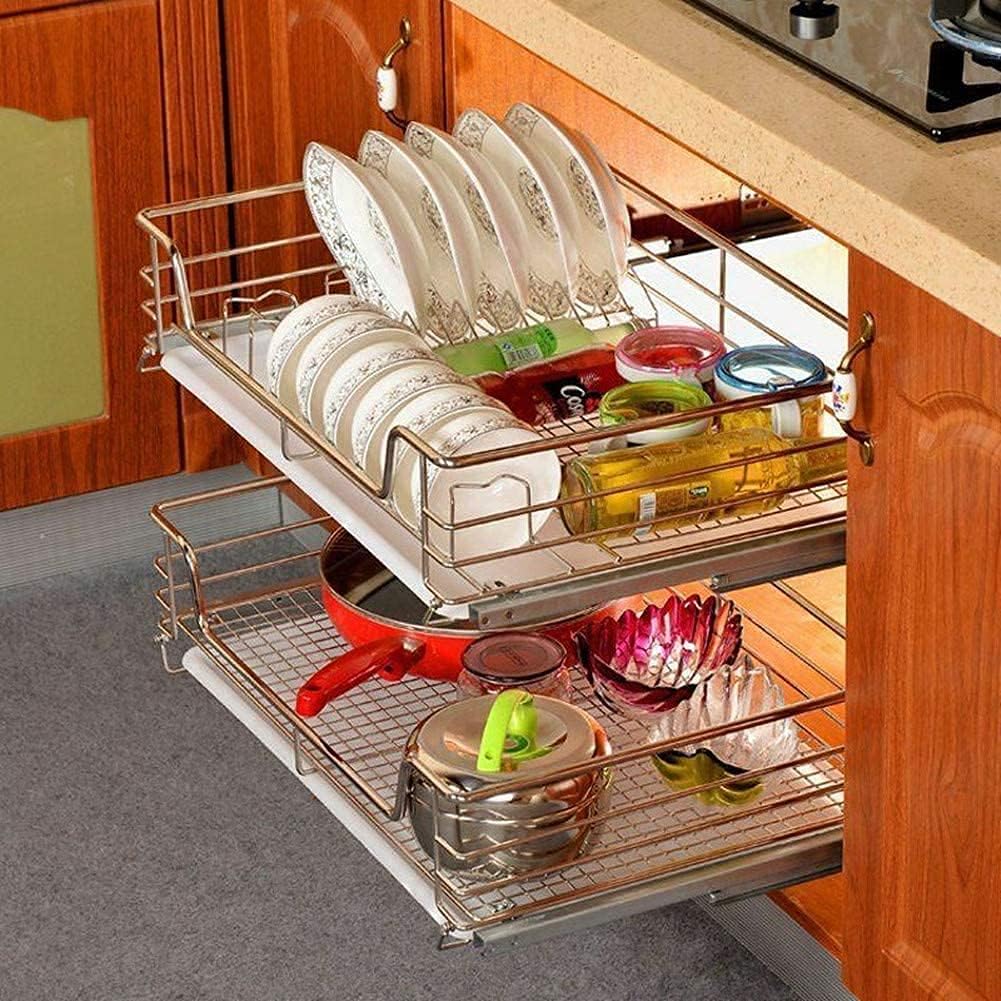 Kitchen Sliding Cabinet Organizer Pull Out Chrome Wire Storage Basket Drawer Pull Out Cabinet Shelf for Kitchen Cabinets Cupboards (20.3 x 17.3 x 5.3inch)